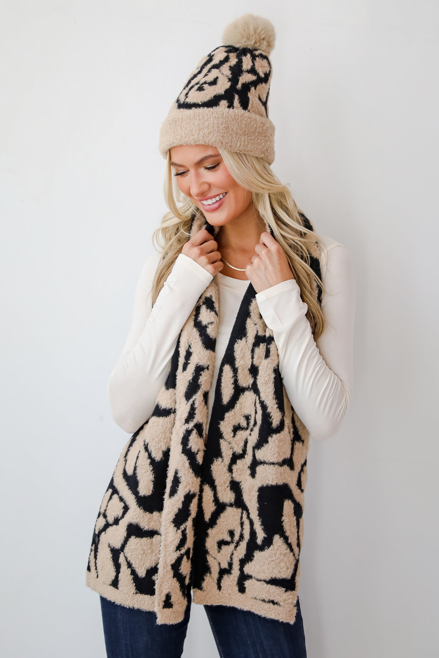 Fierce And Cozy Beige Leopard Scarf