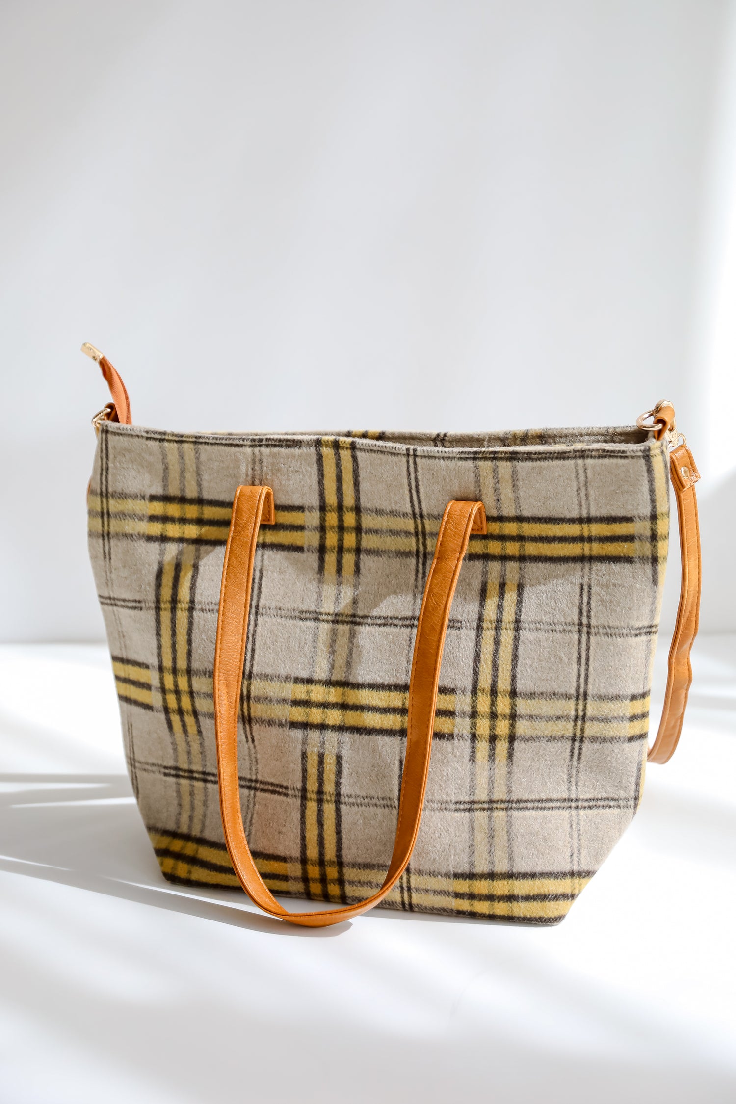 Tasteful Aesthetic Beige Plaid Tote Bag