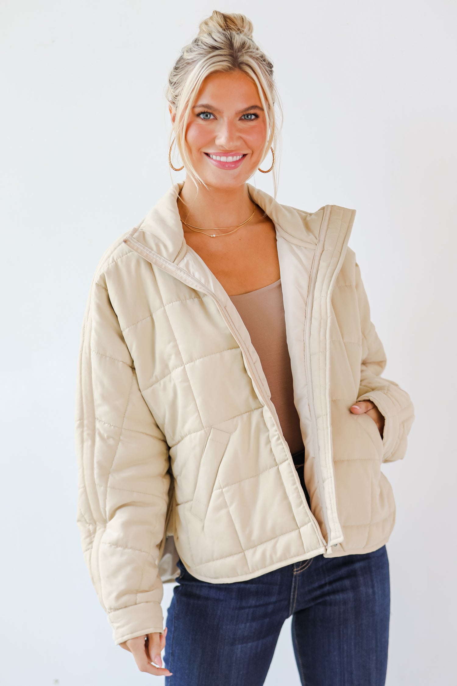 Elevated Weather Beige Quilted Jacket