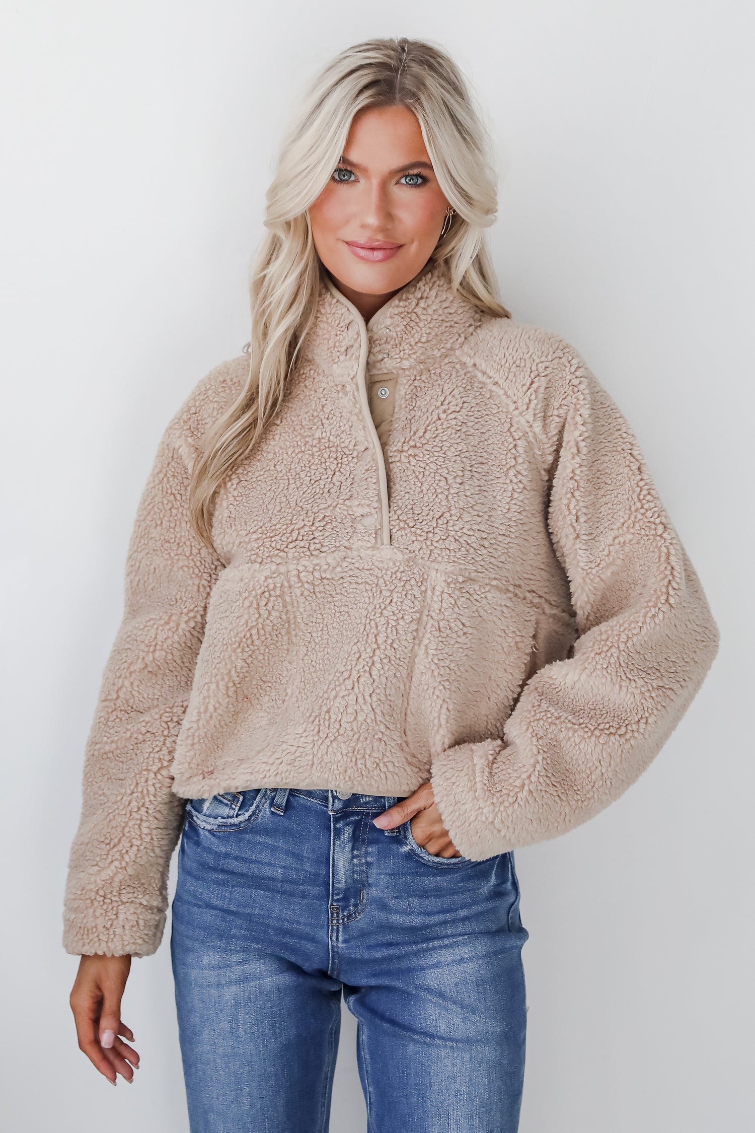 Hit The Slopes Beige Sherpa Pullover