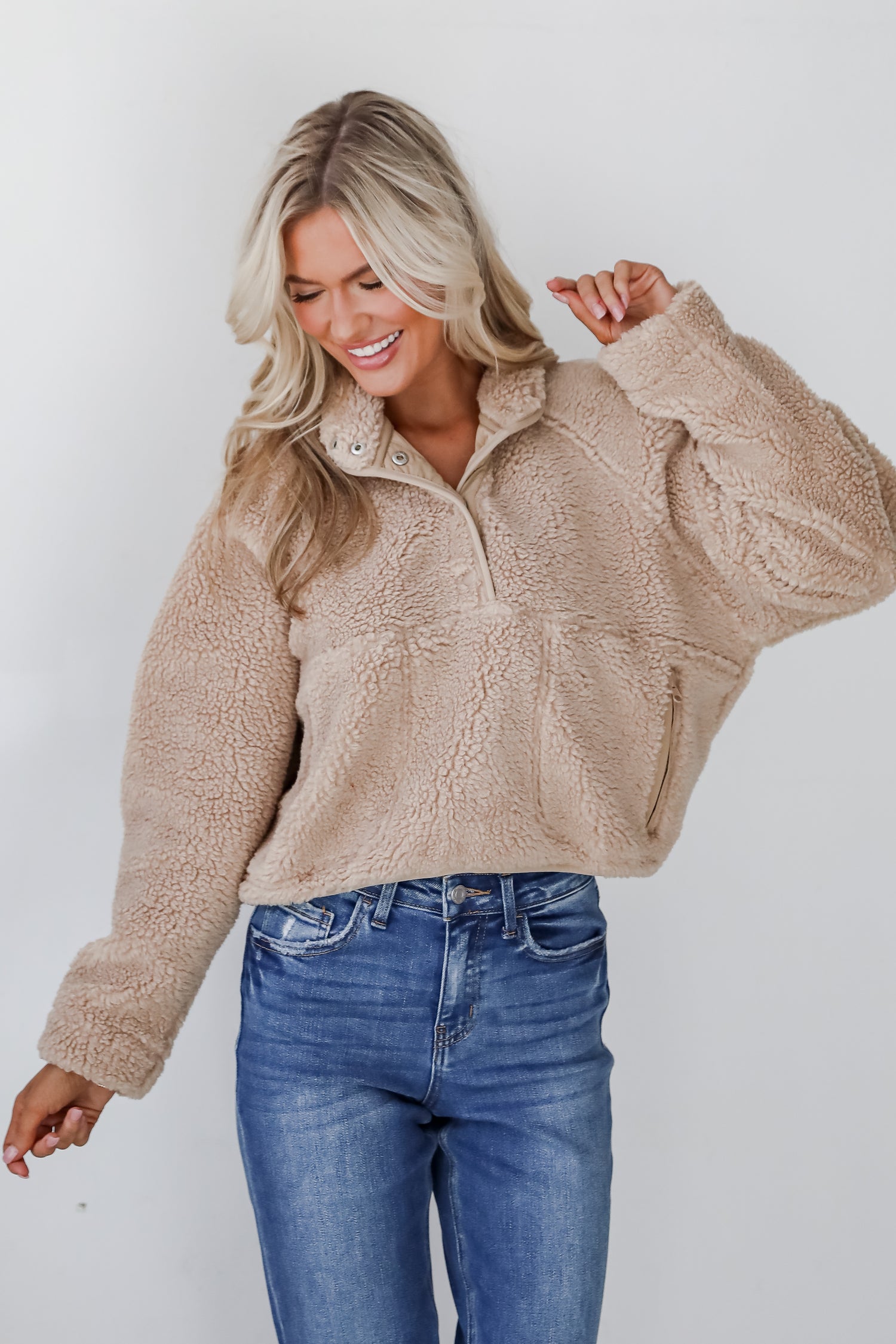 Hit The Slopes Beige Sherpa Pullover