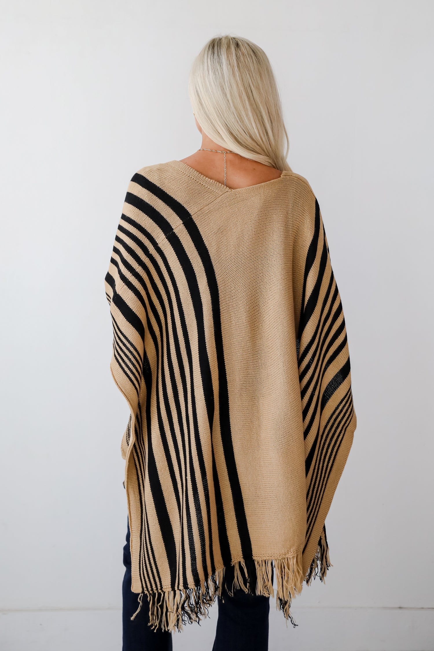 Comfy Concept Beige Striped Fringe Kimono