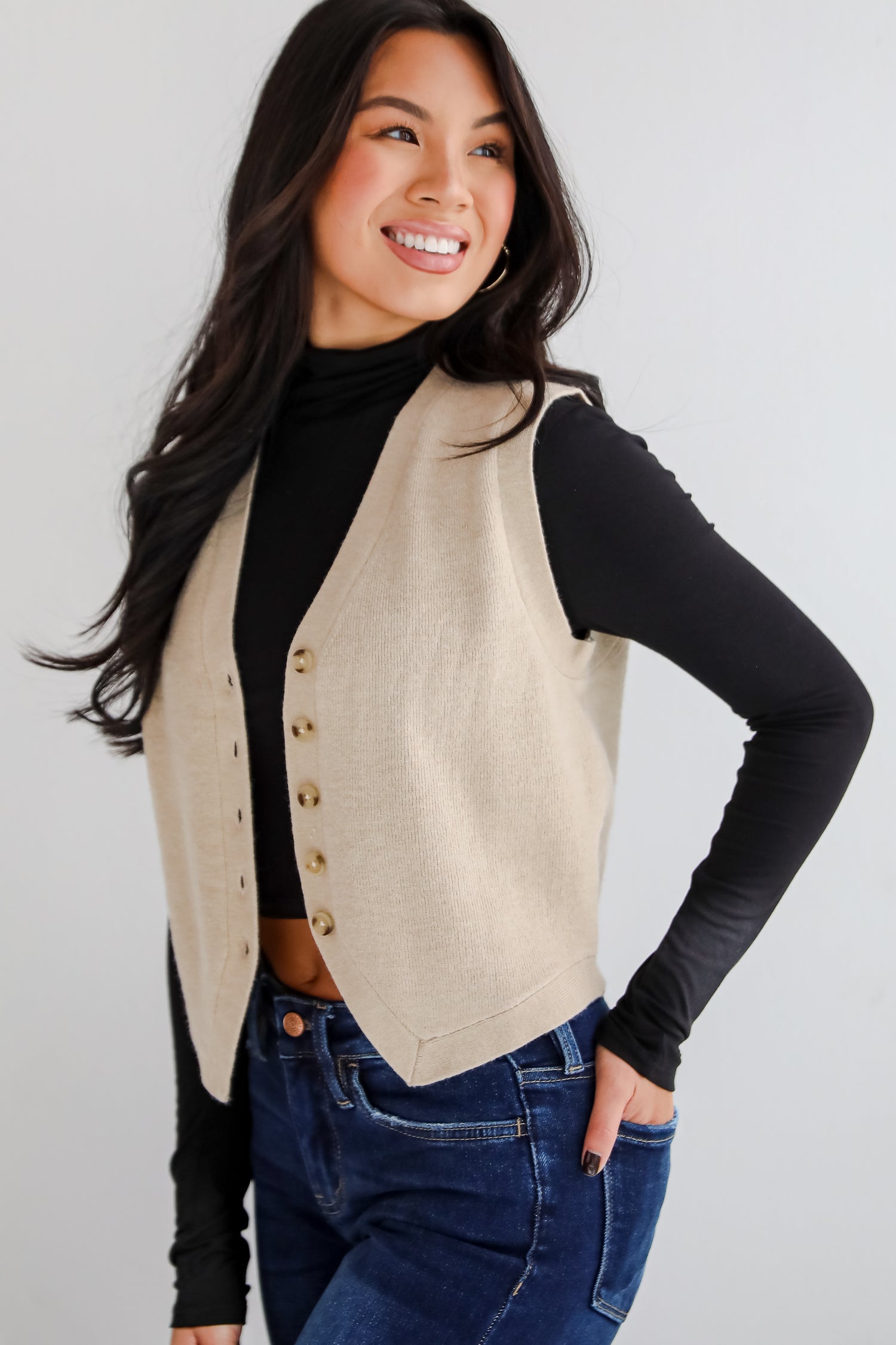 Snuggly Sweetness Beige Sweater Vest