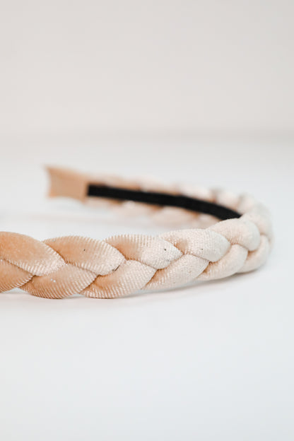 Sweet Credentials Beige Velvet Braided Headband