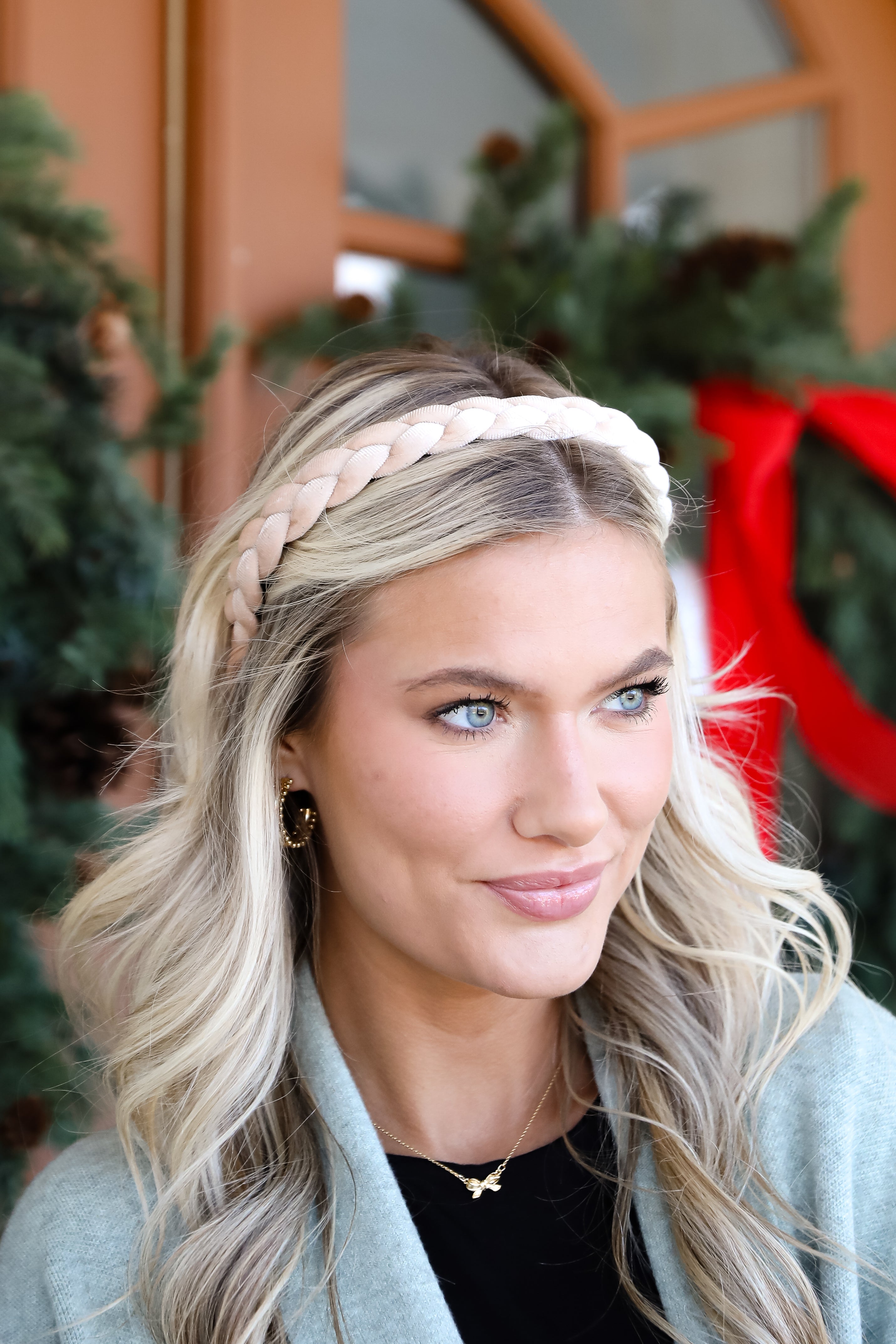 Sweet Credentials Beige Velvet Braided Headband