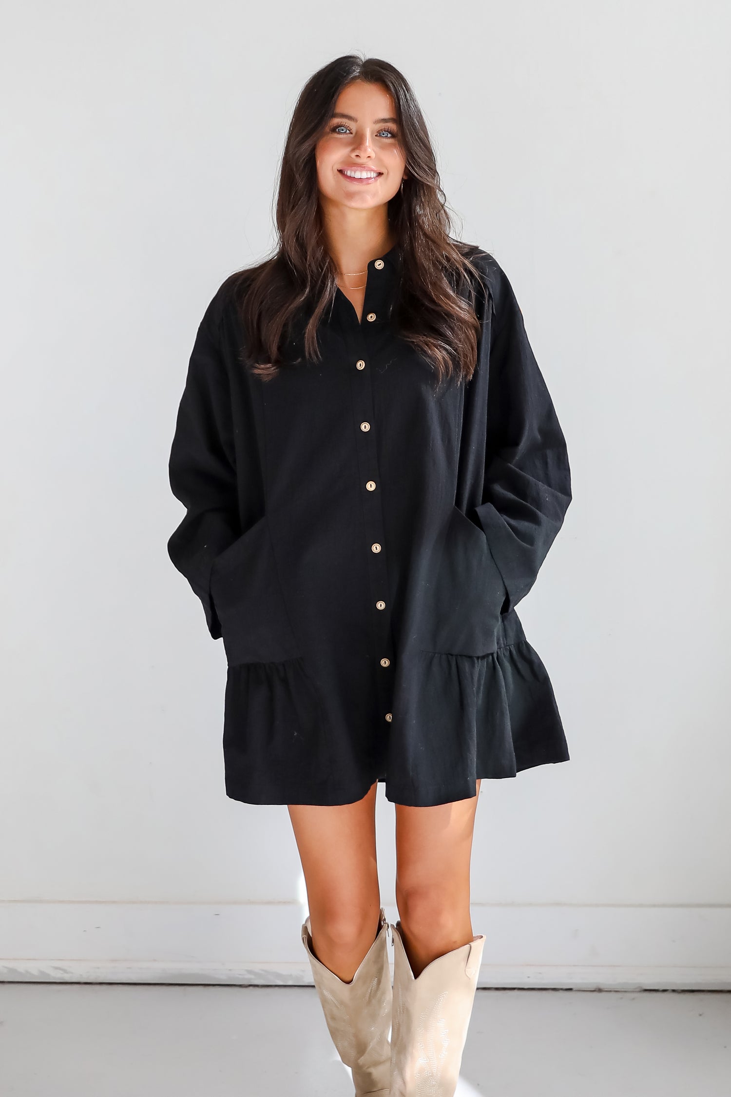 Instant Crush Black Button Front Mini Dress