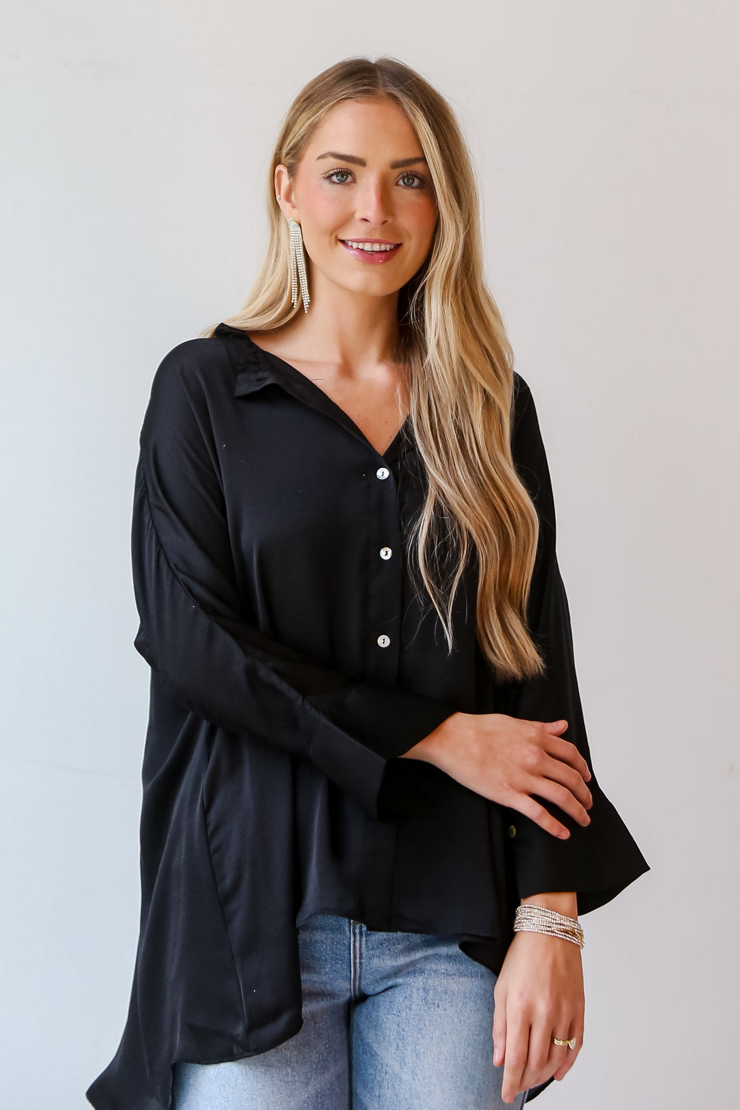 black Satin Oversized Blouse for women