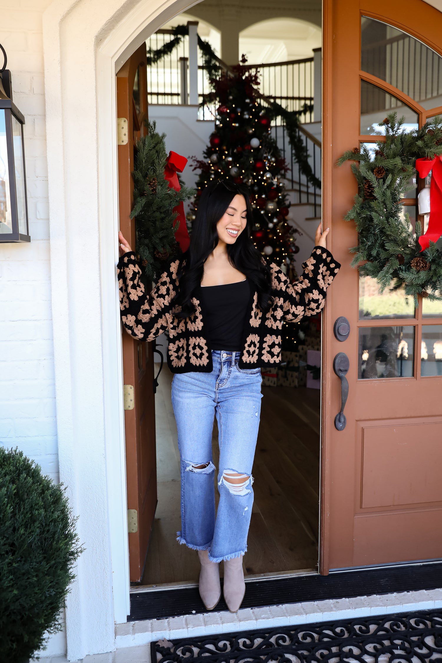 Timeless Warmth Black Crochet Knit Cardigan