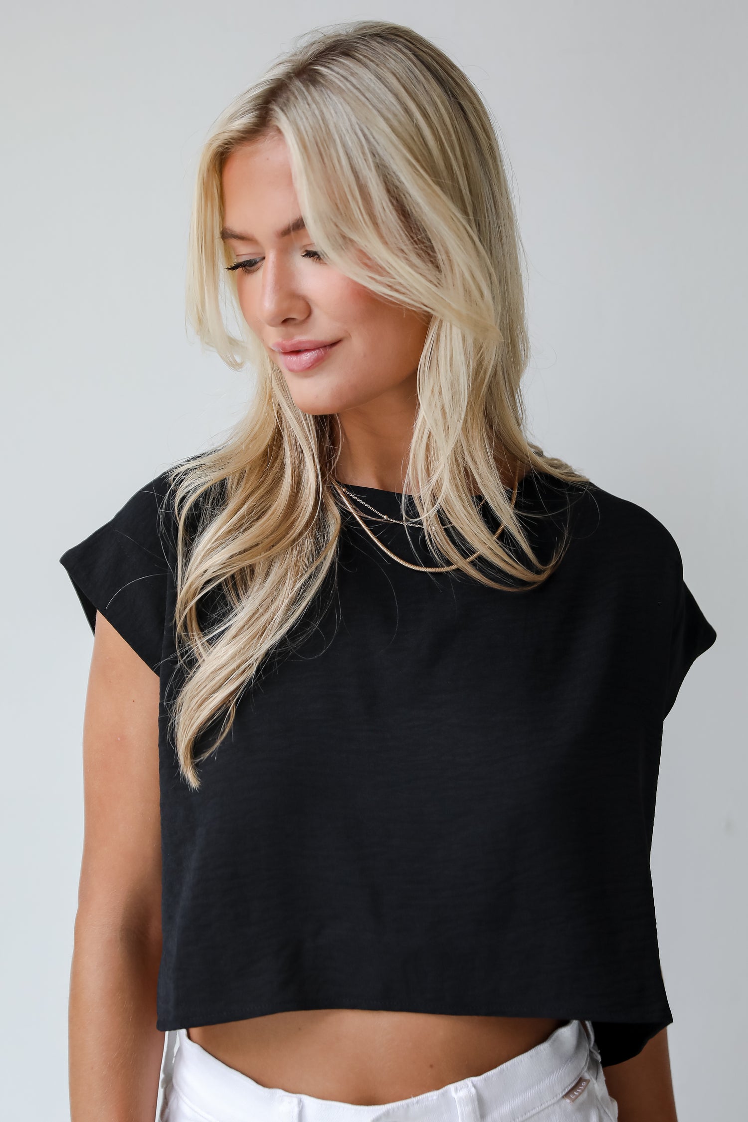 Effortless Escape Black Cropped Blouse