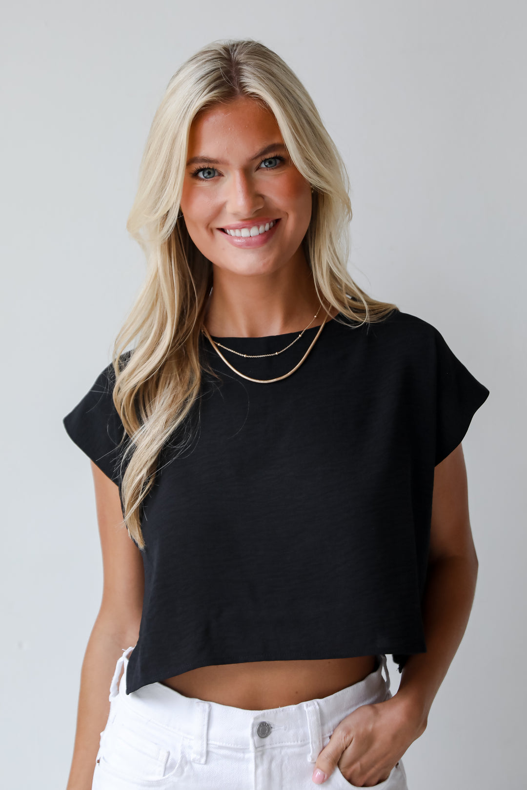 Effortless Escape Black Cropped Blouse