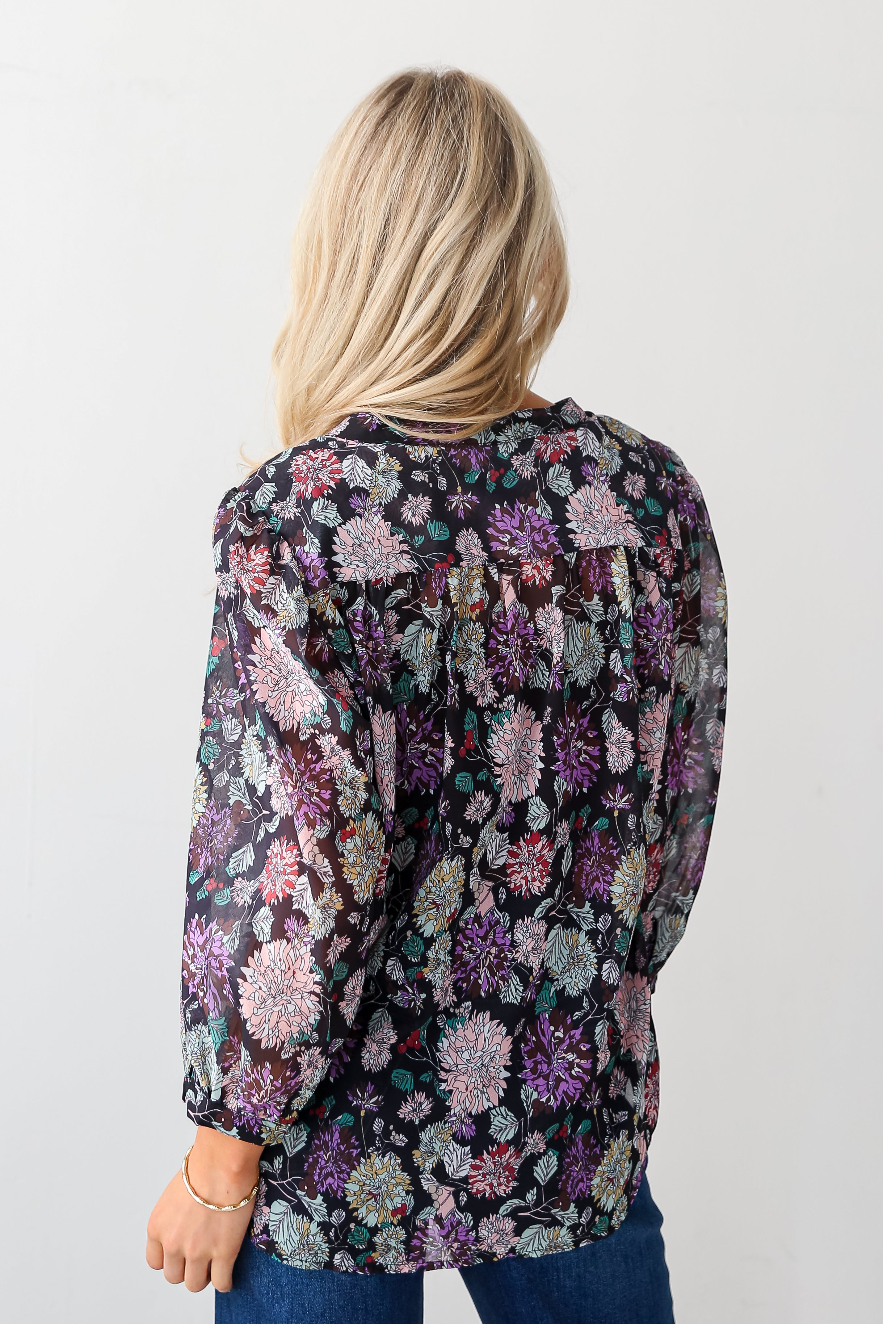 Black Floral Blouse back view