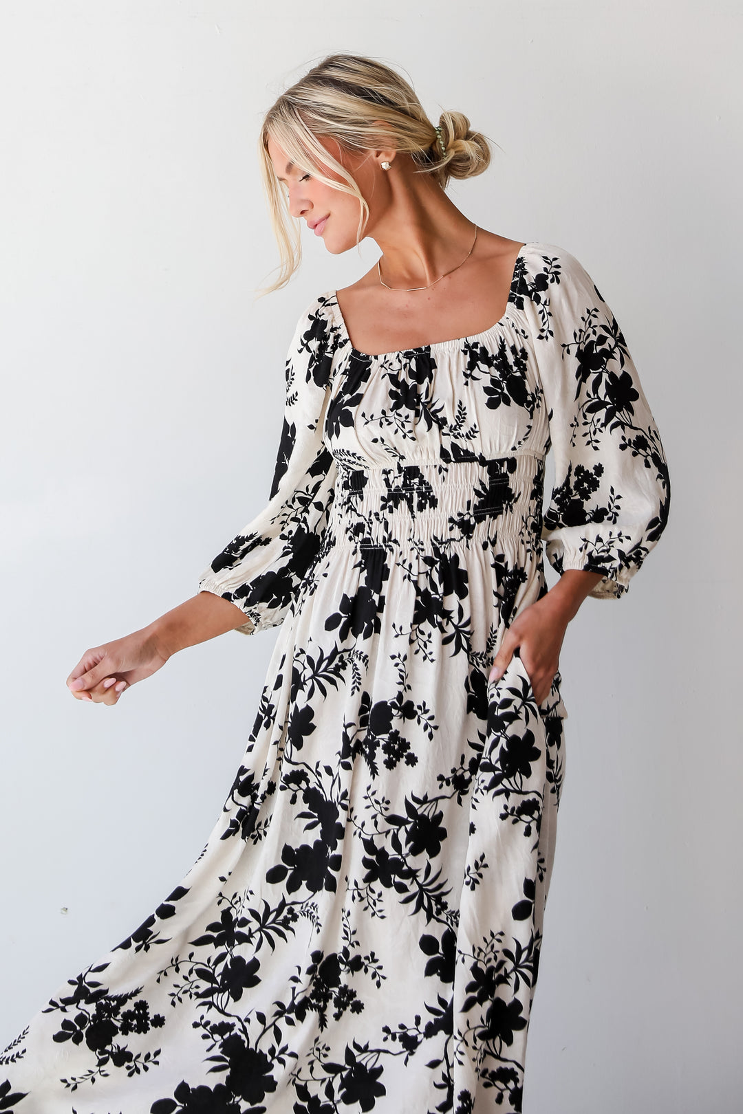 black floral midi dress