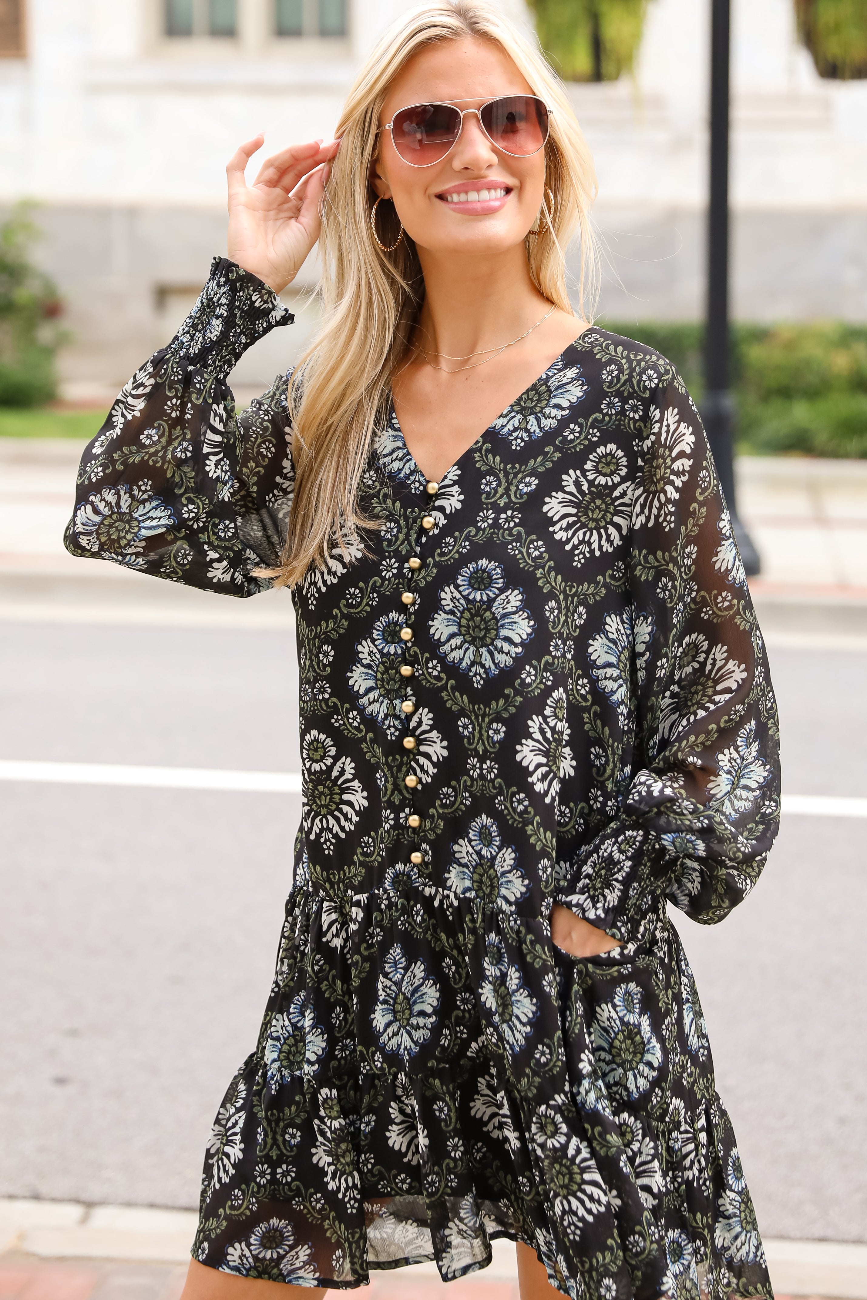 Set To Charm Black Floral Mini Dress