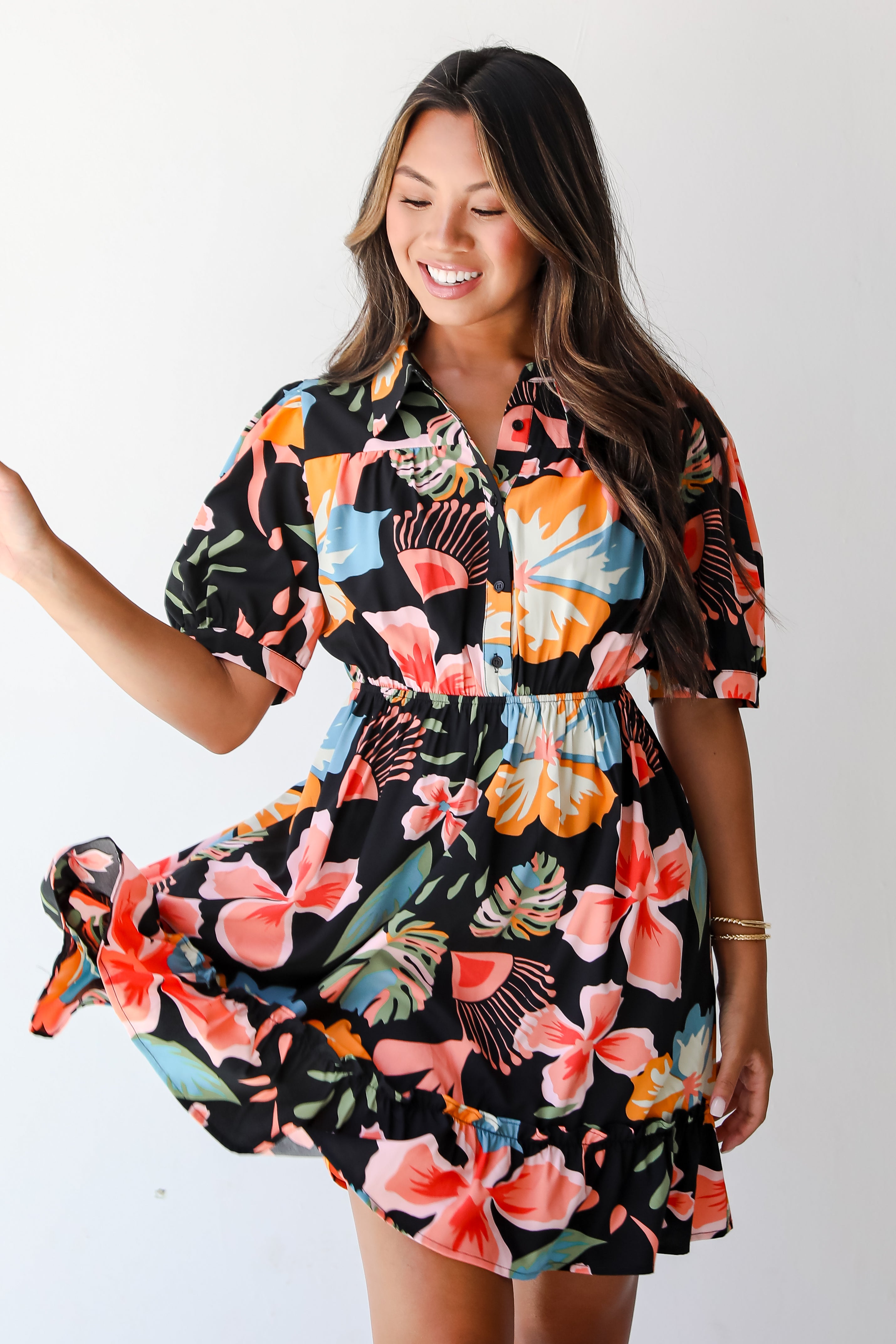 Decidedly Beloved Black Floral Mini Dress