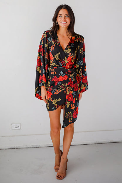 Luxurious Statement Black Floral Mini Dress