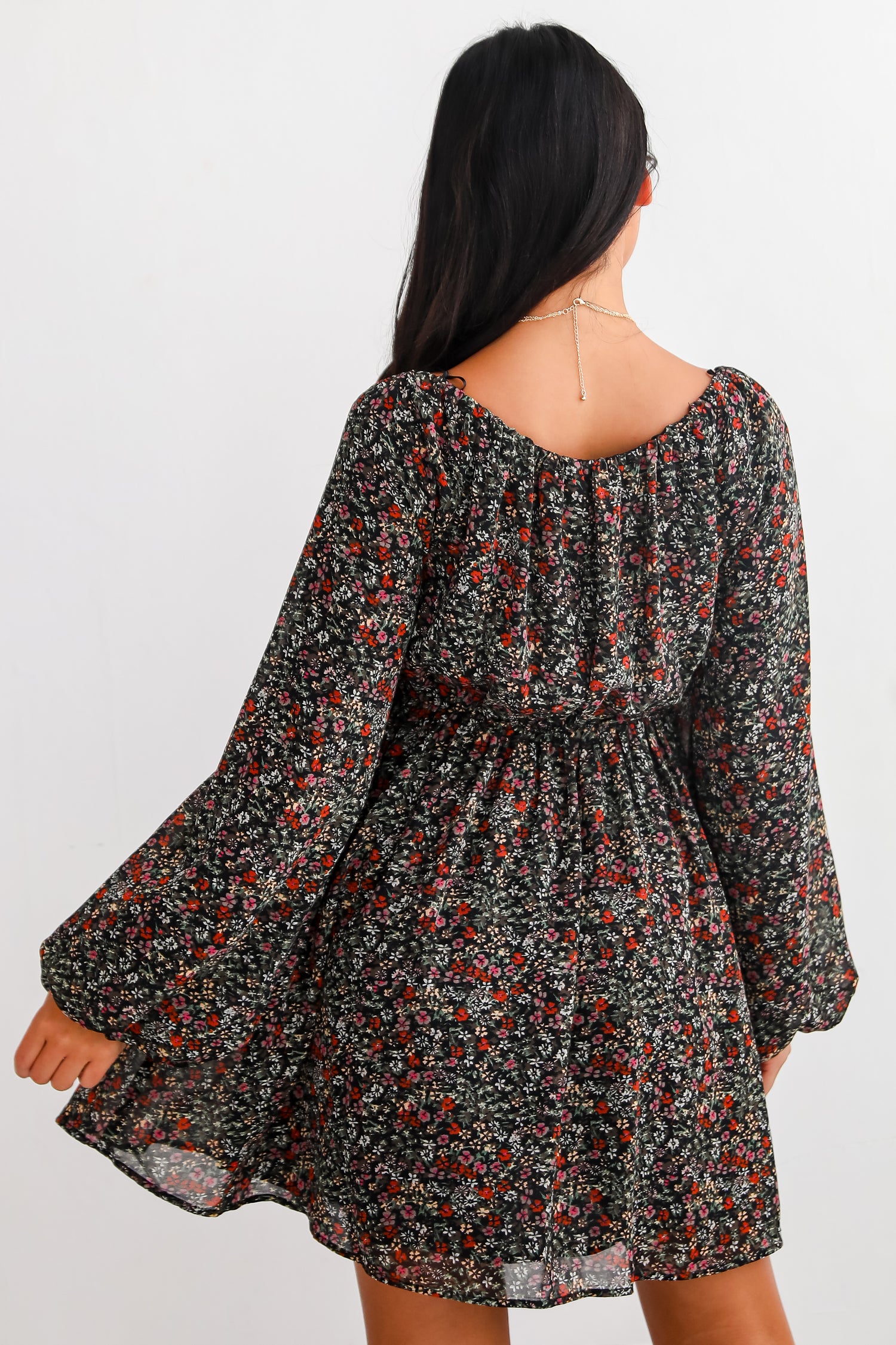 Delight In Elegance Black Floral Mini Dress