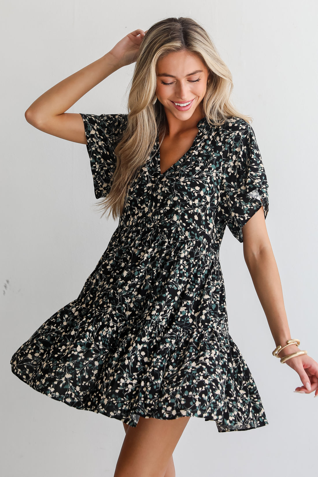 Enchanting Energy Black Floral Mini Dress