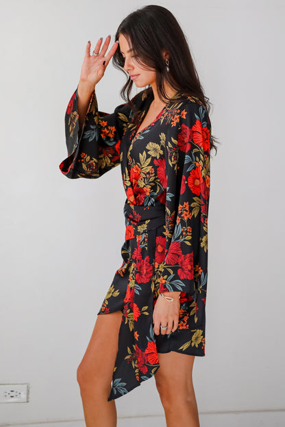 Luxurious Statement Black Floral Mini Dress