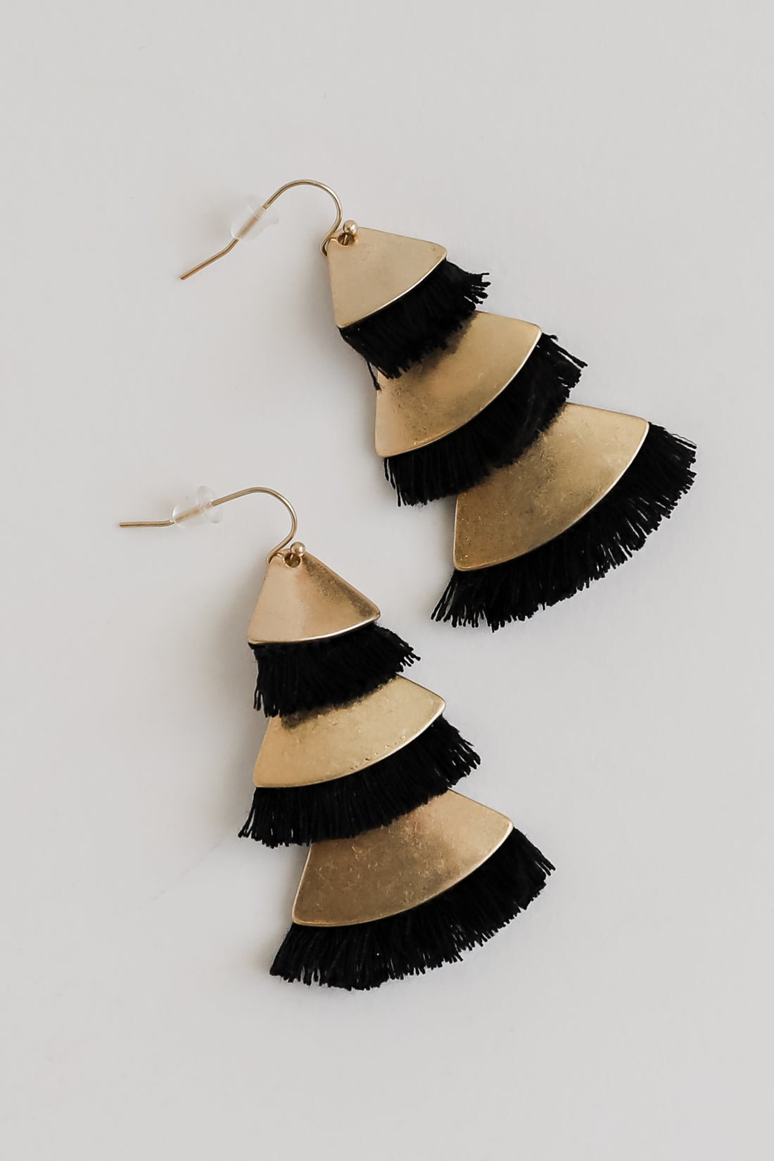 Aubrey Black Tiered Fringe Drop Earrings