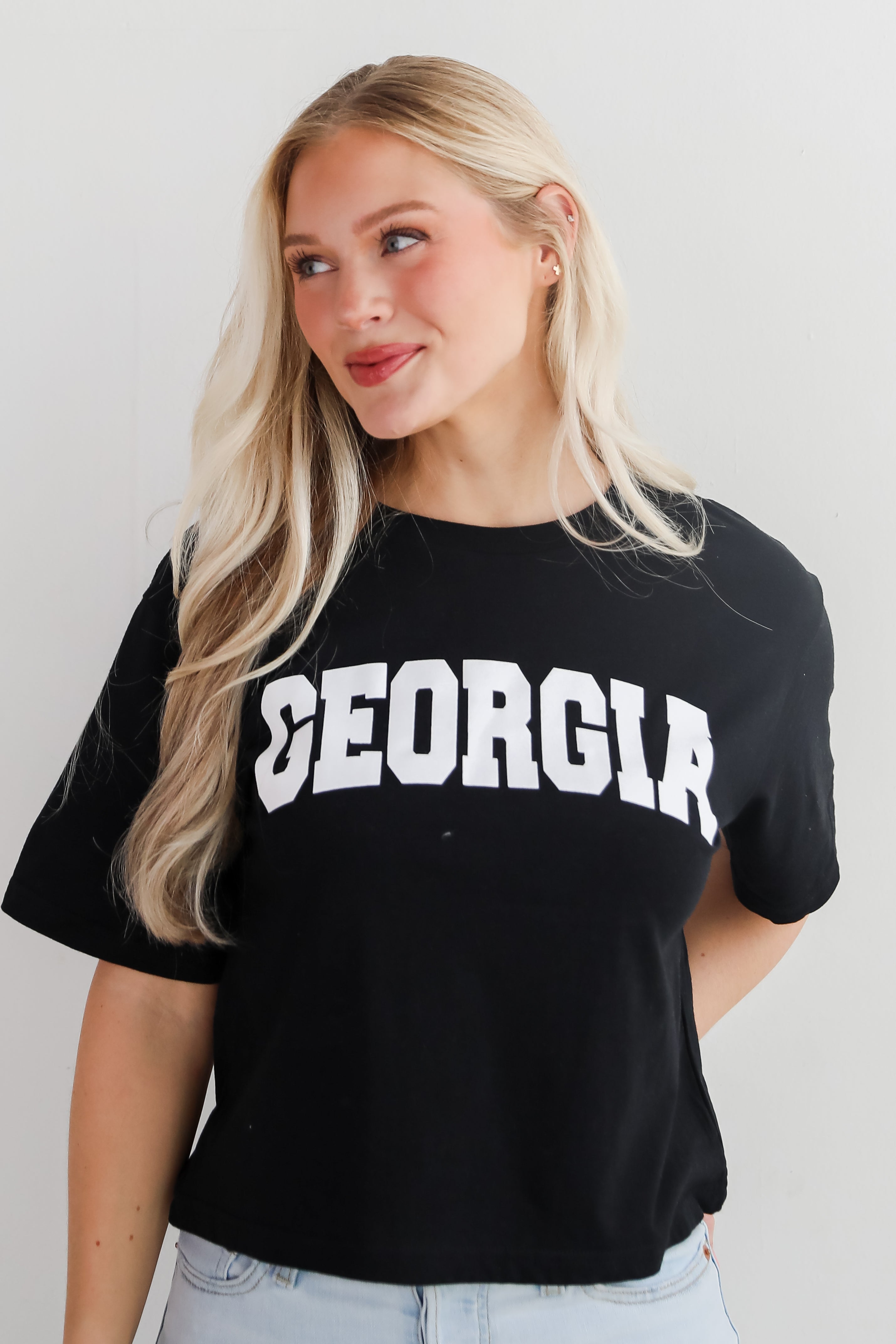 Black Georgia Block Letter Cropped Tee