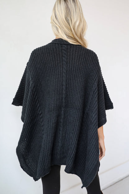 Chic Warmth Black Knit Poncho