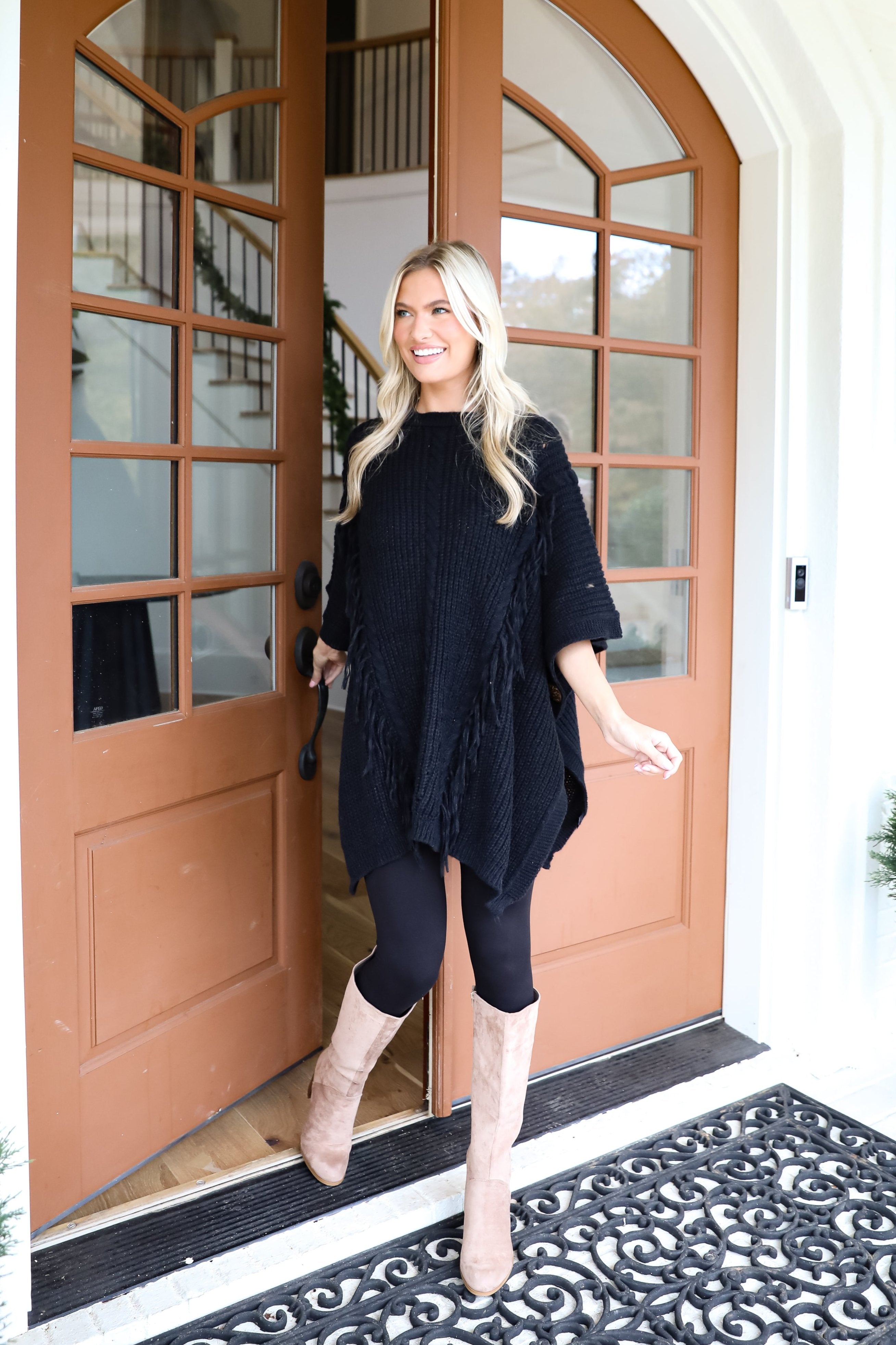 Chic Warmth Black Knit Poncho