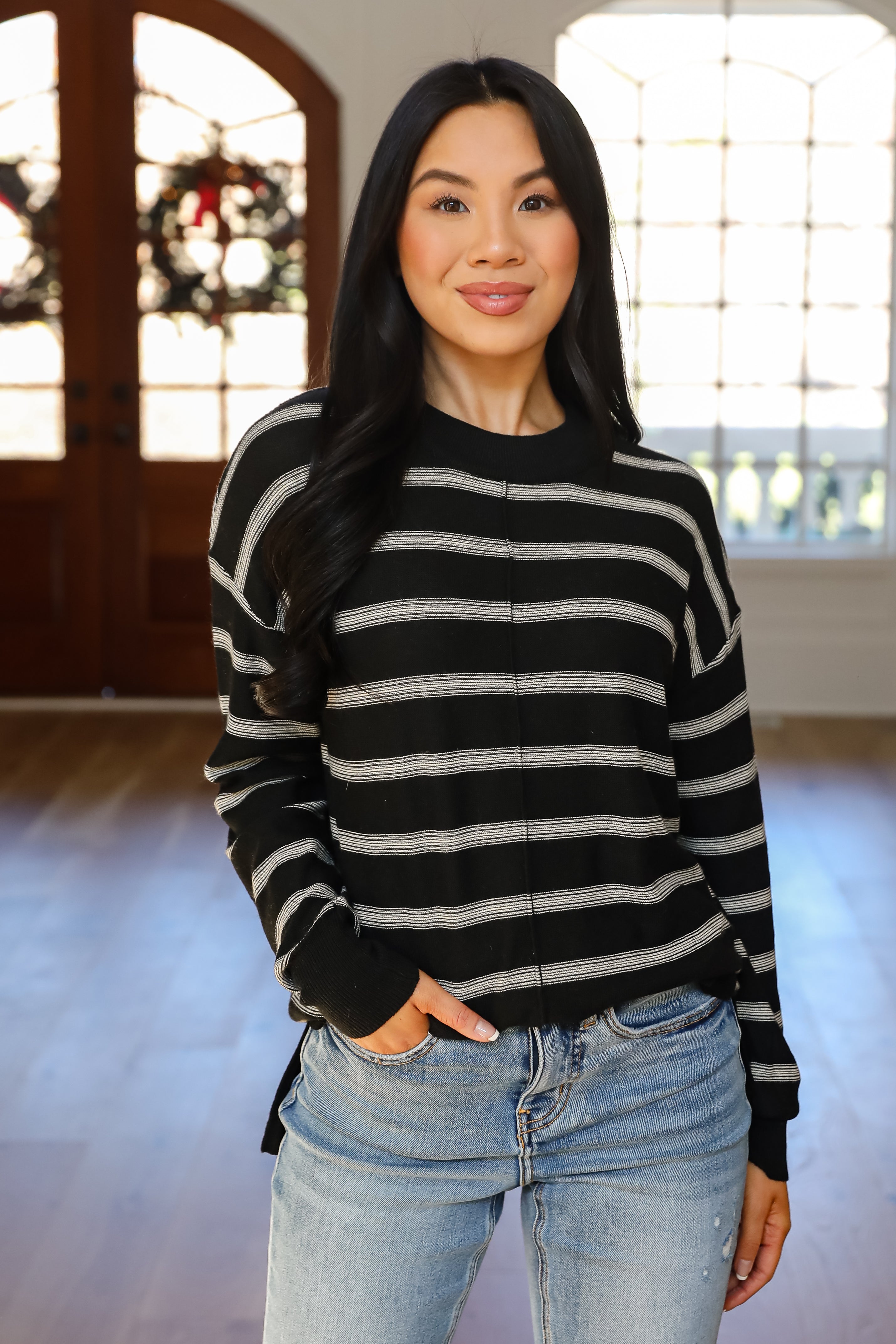 Adorable Simplicity Striped Lightweight Knit Sweater - DOORBUSTER