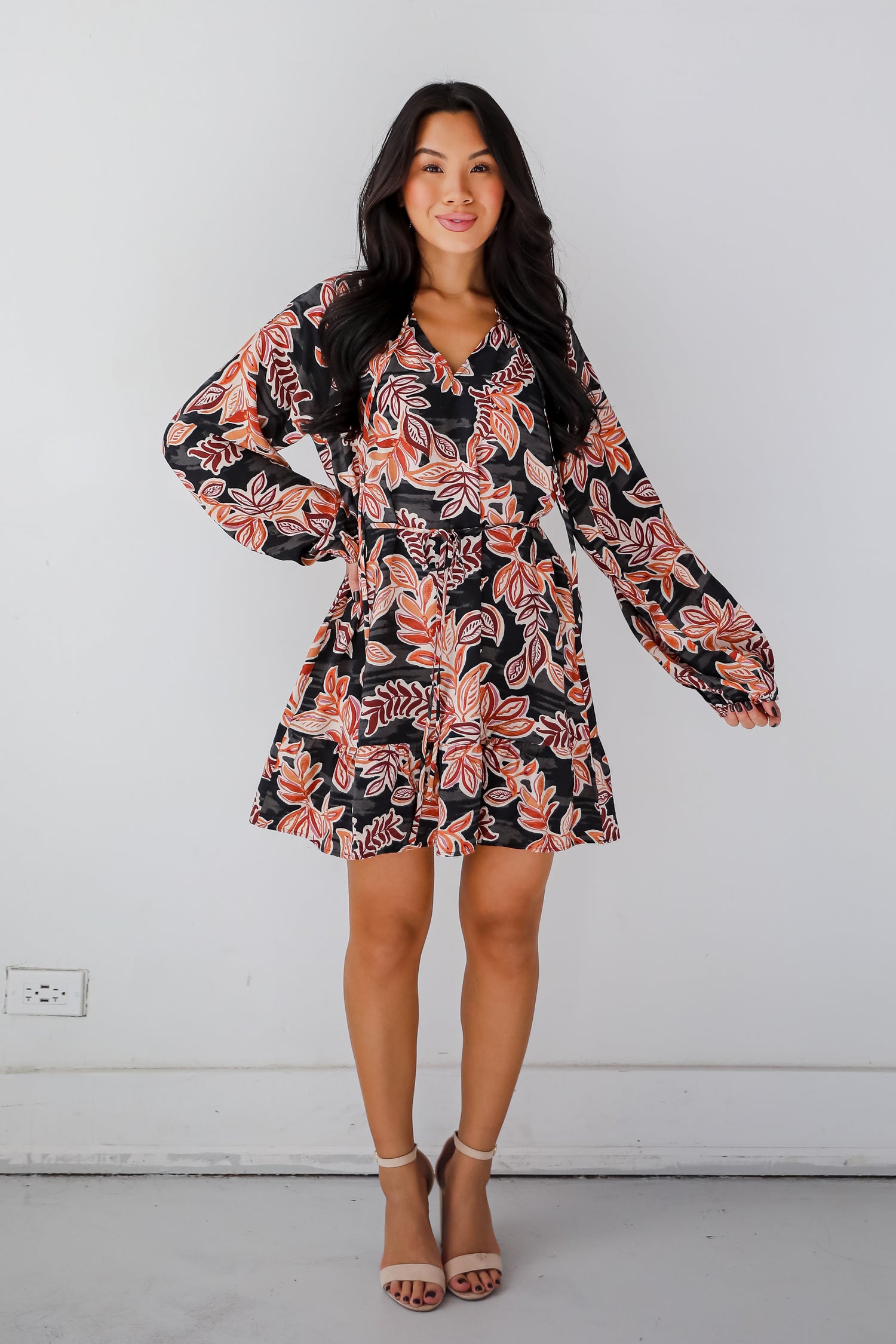 Undeniable Delight Black Leaf Print Mini Dress