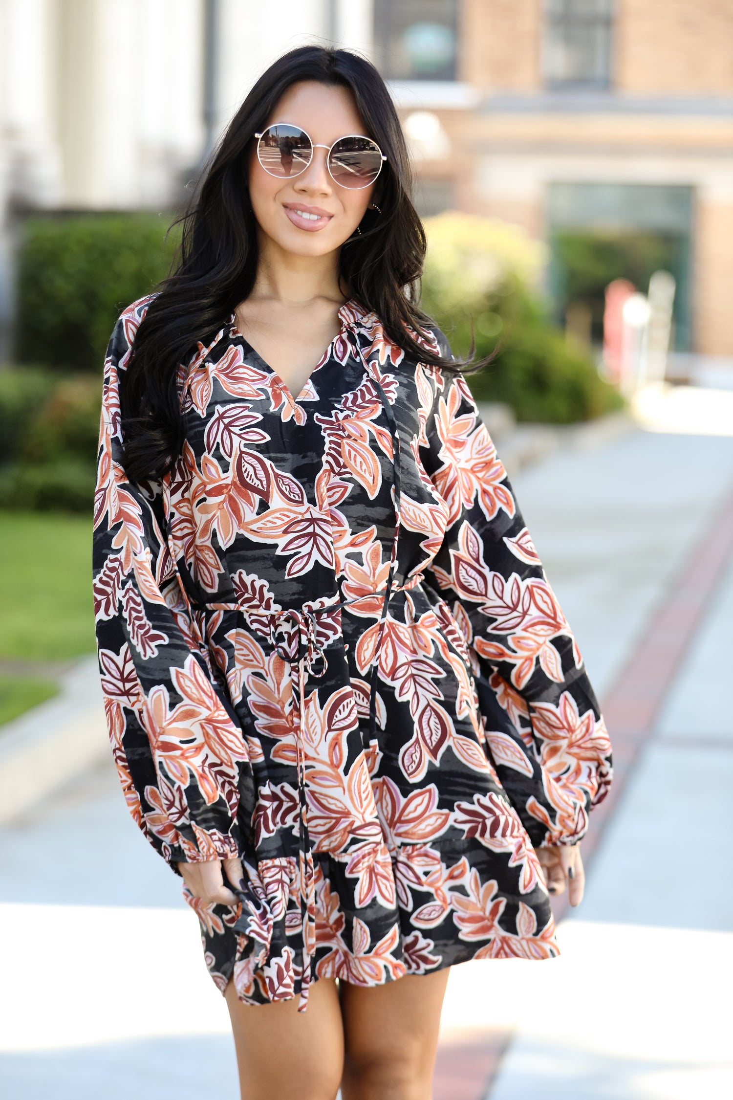 Undeniable Delight Black Leaf Print Mini Dress