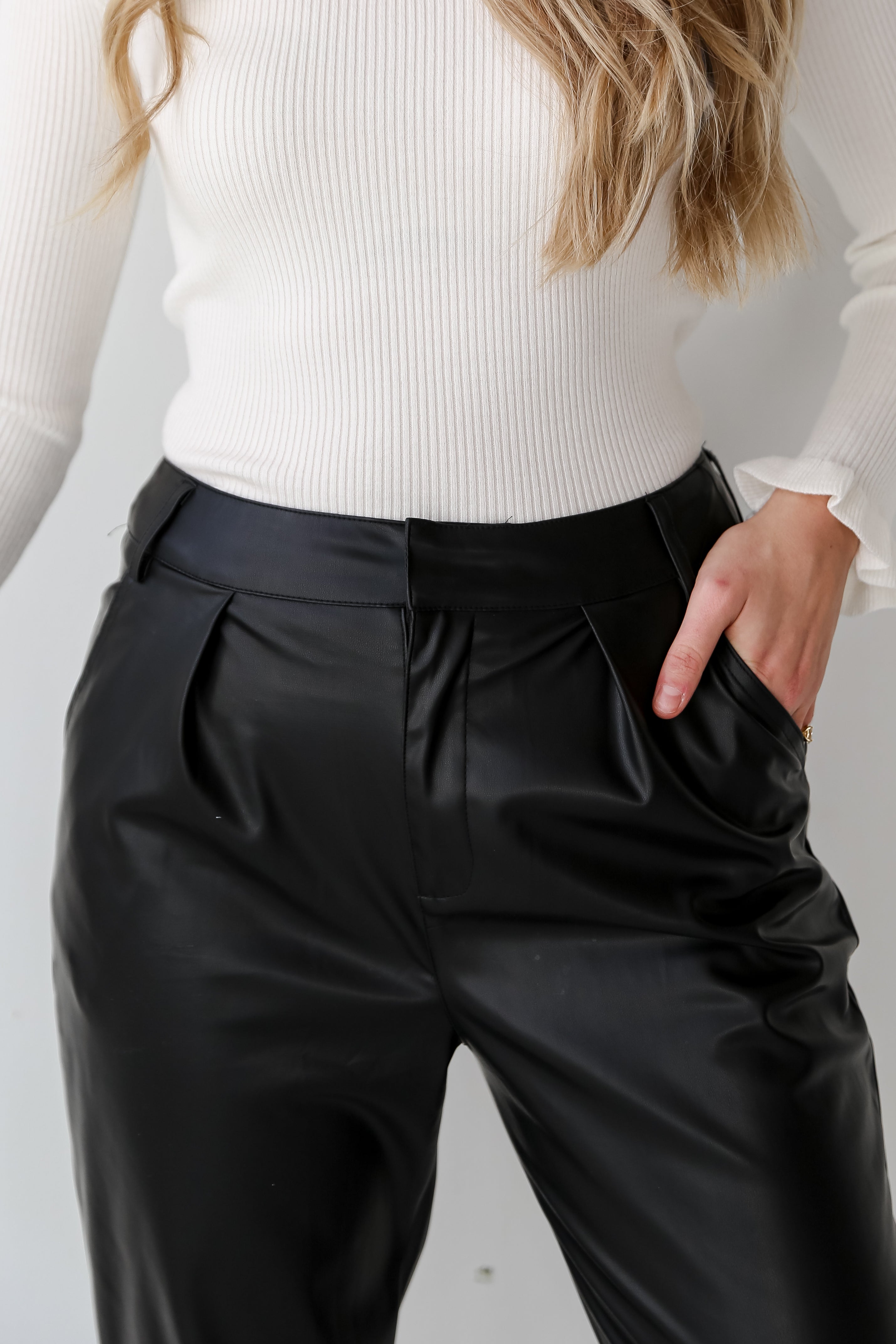 high rise Black Leather Pants