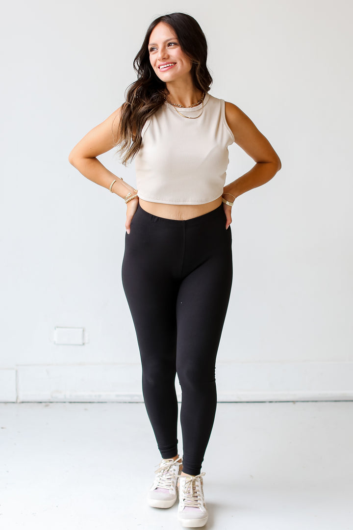 black High-Waisted Leggings on model