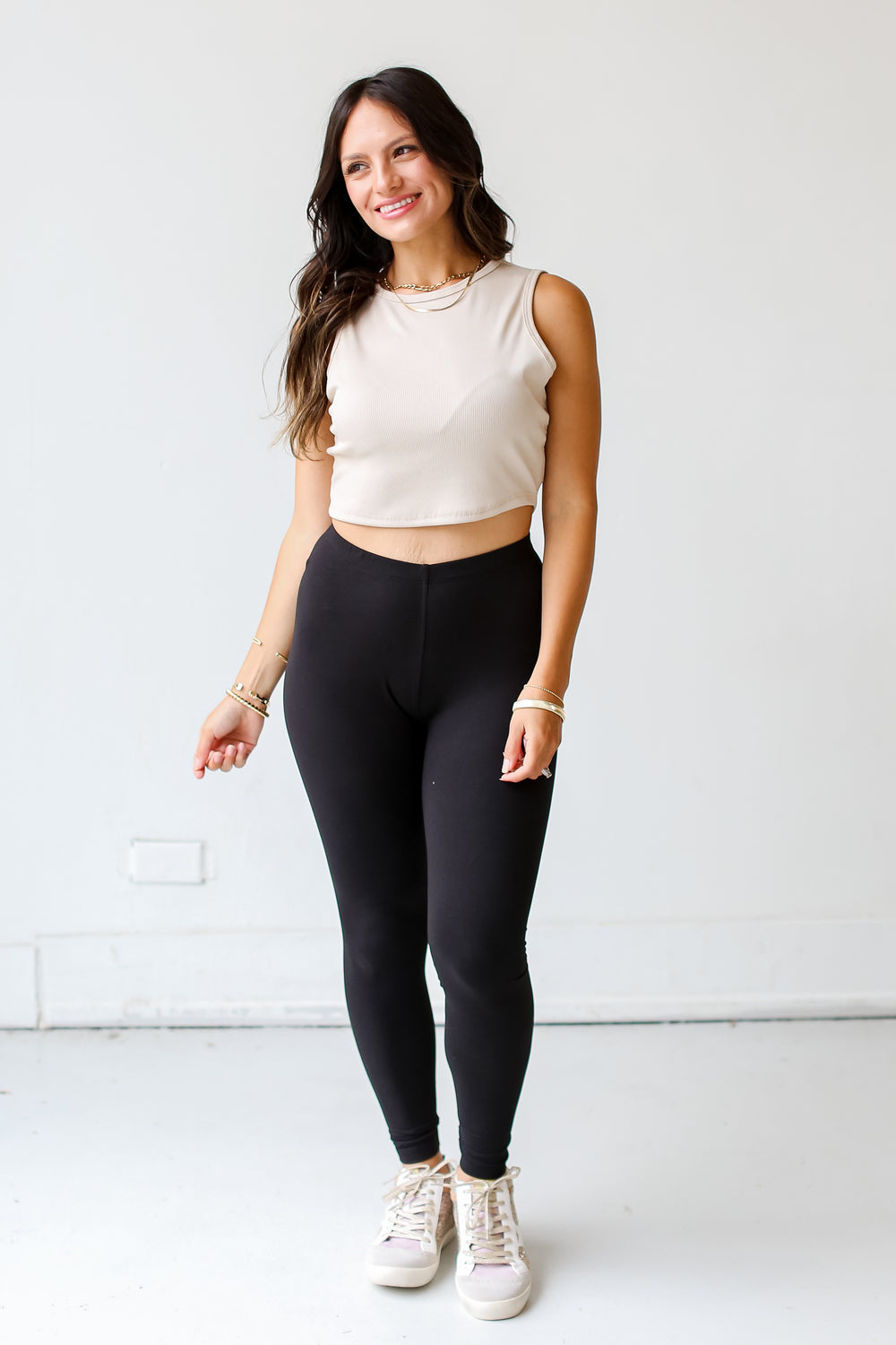 black High-Waisted Leggings on model