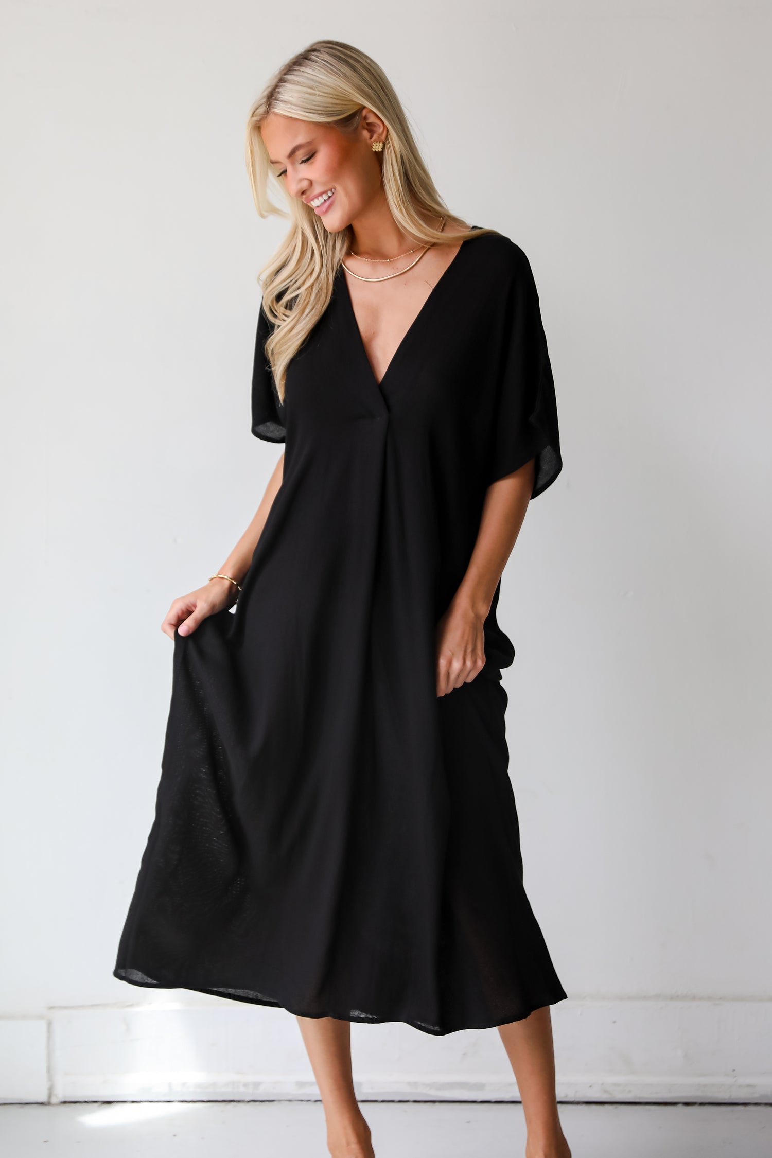 Boardwalk Sunsets Black Midi Dress