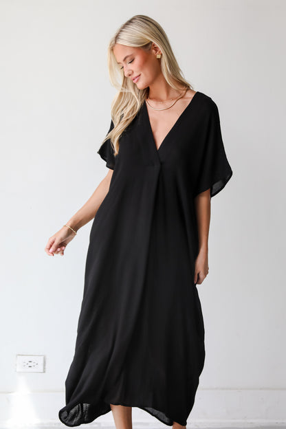 Boardwalk Sunsets Black Midi Dress