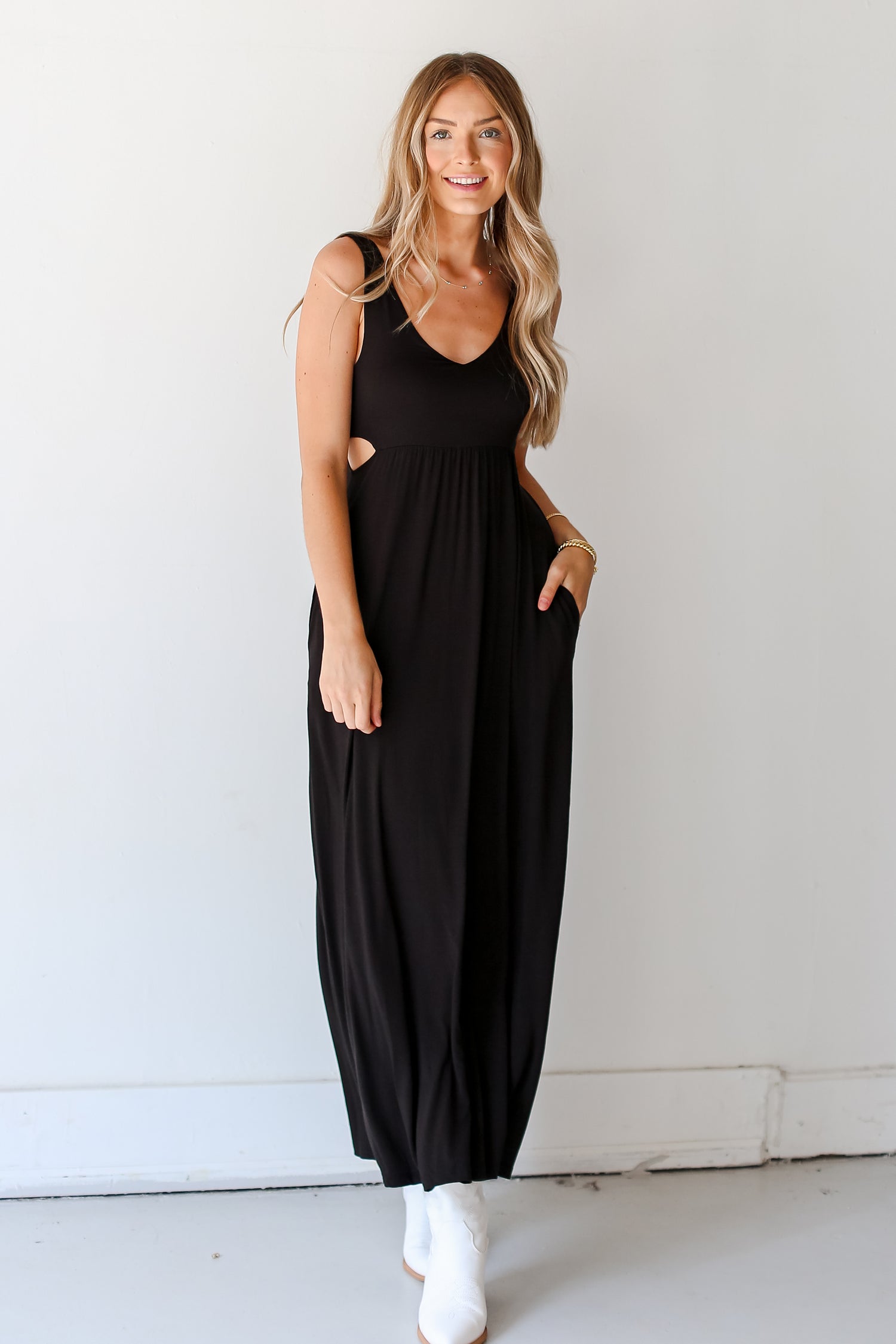 black Cutout Maxi Dress on model