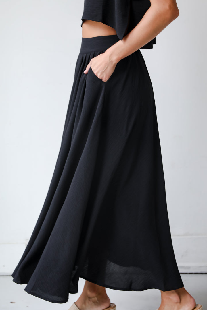 Effortless Escape Black Maxi Skirt