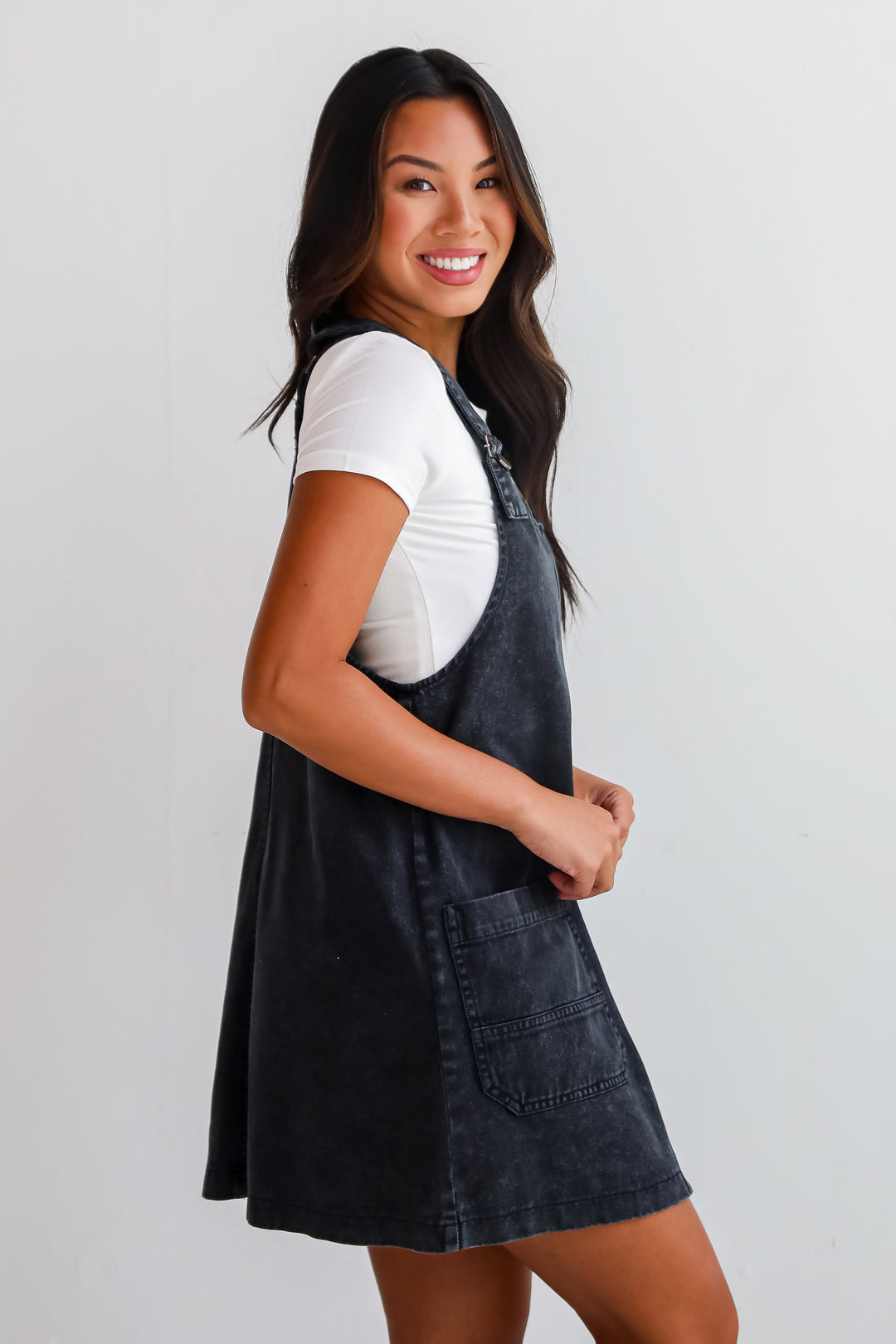 Autumn Days Black Denim Overall Mini Dress