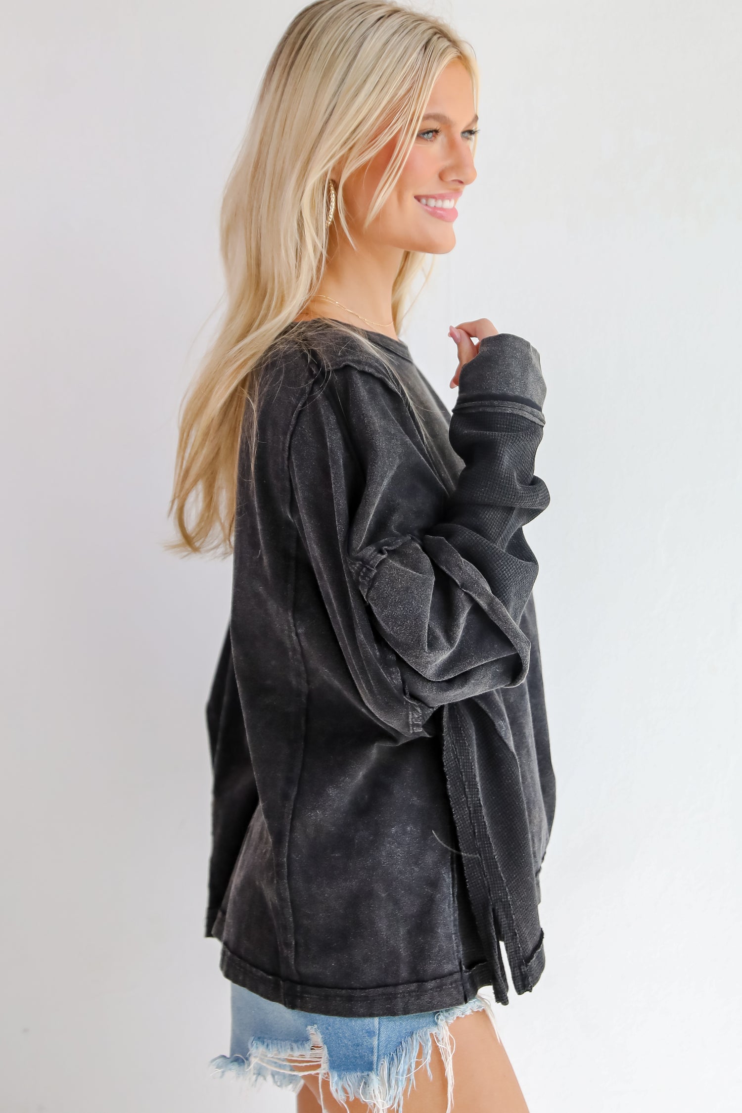 Easy Charisma Black Oversized Contrast Knit Top