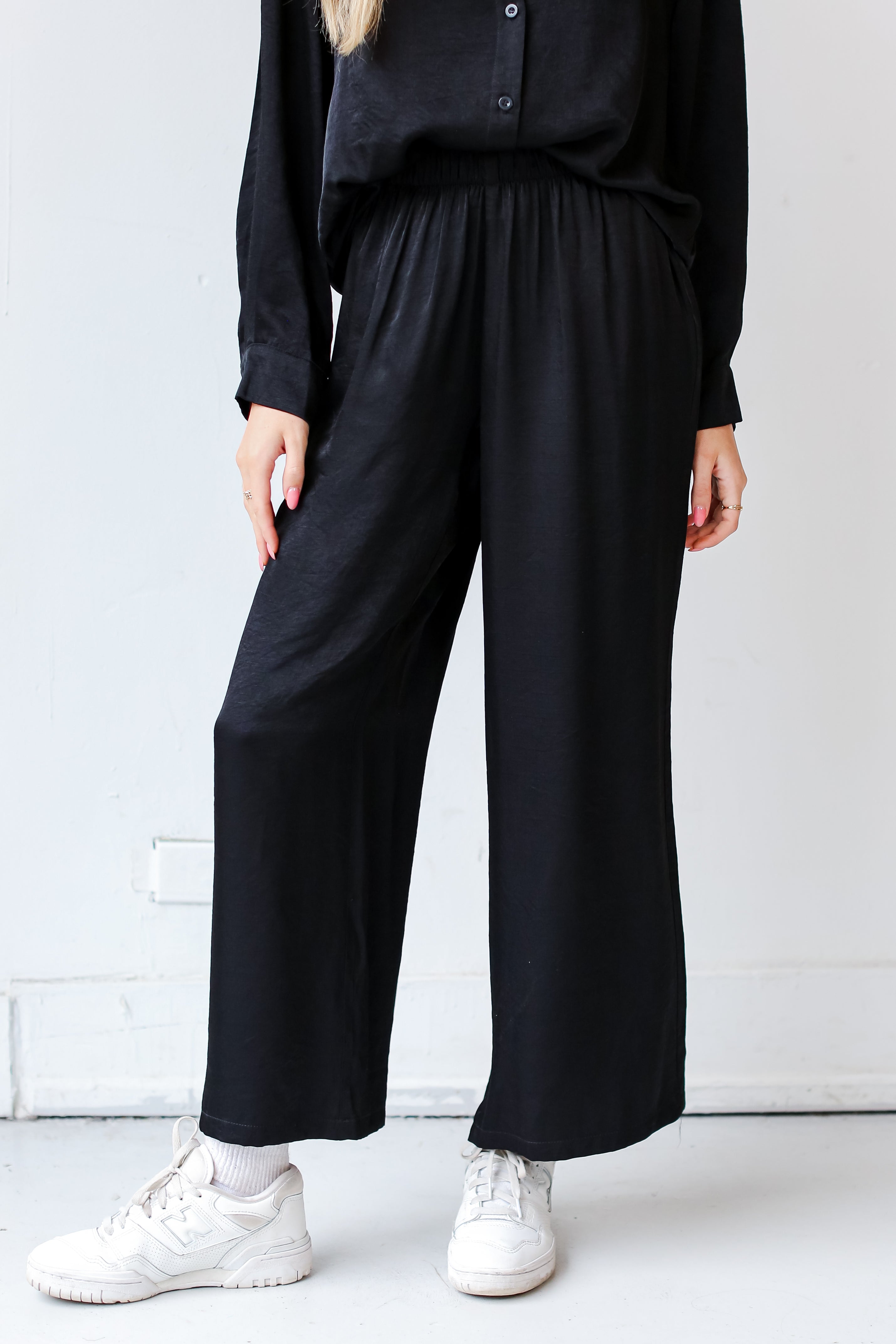 black Wide Leg Pants close up