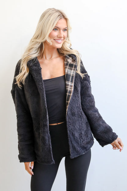 Perfected Comfort Reversible Sherpa Plaid Jacket