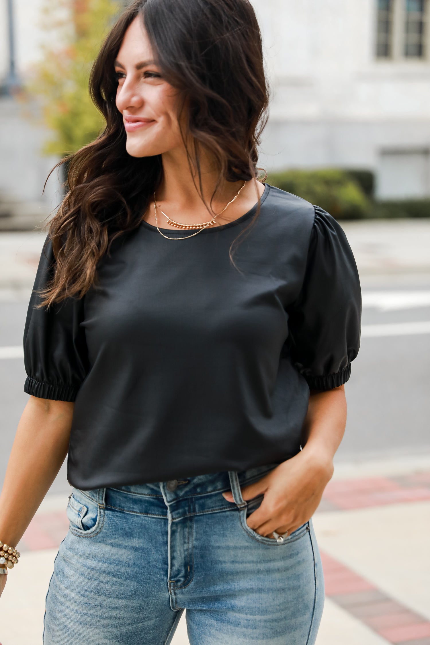 Black Puff Sleeve Blouse