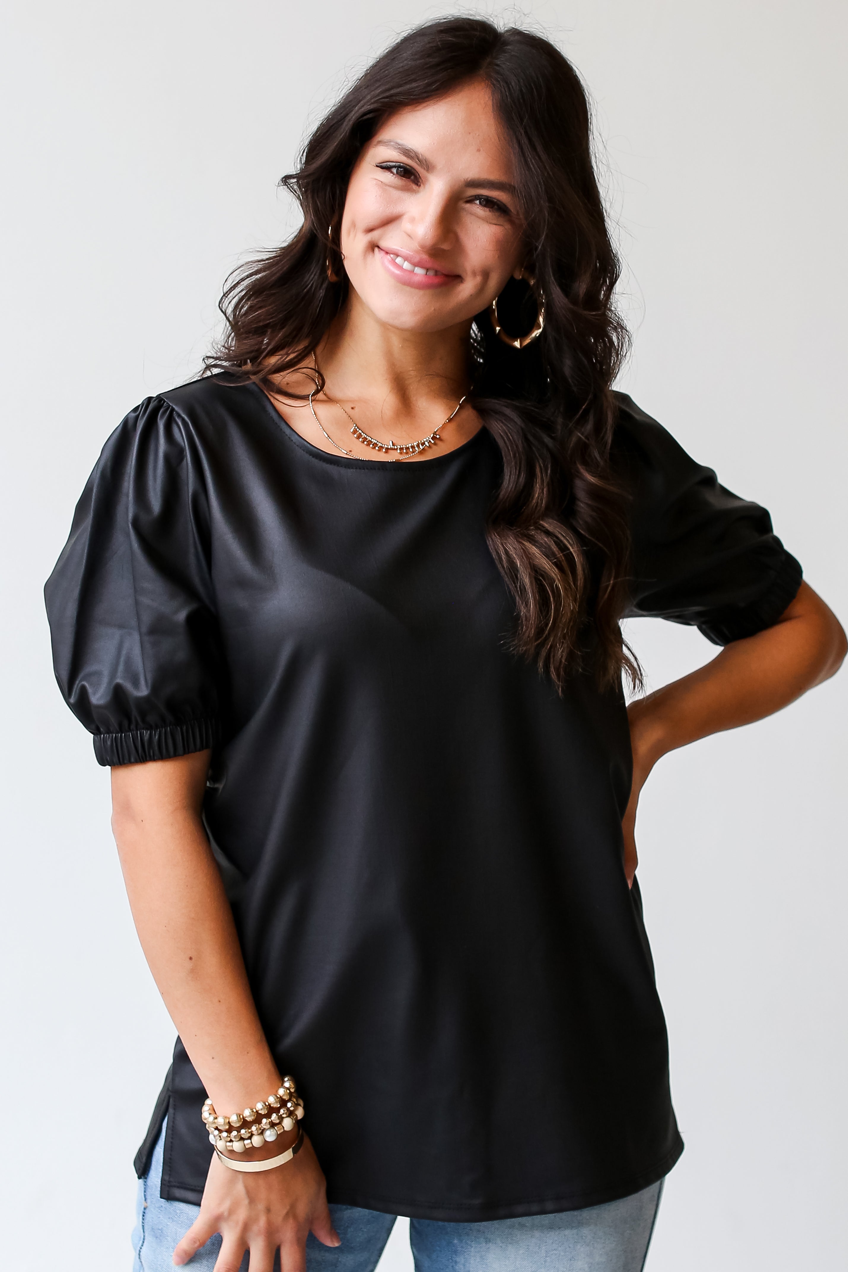 cute Black Puff Sleeve Blouse