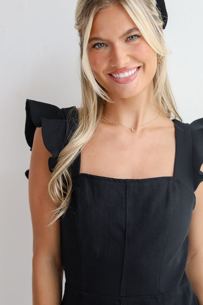 Sleek Refinement Black Denim Romper