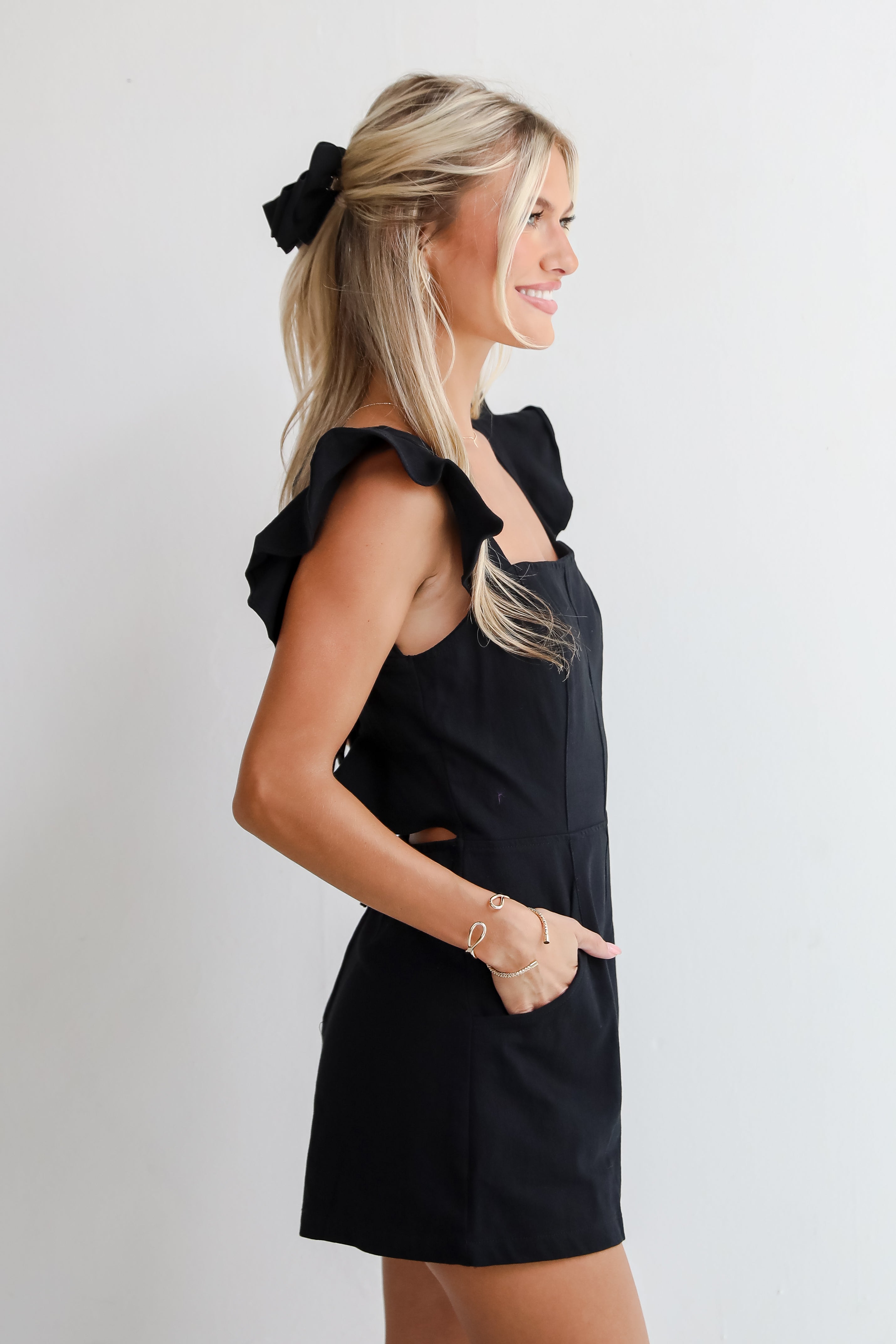 Sleek Refinement Black Denim Romper