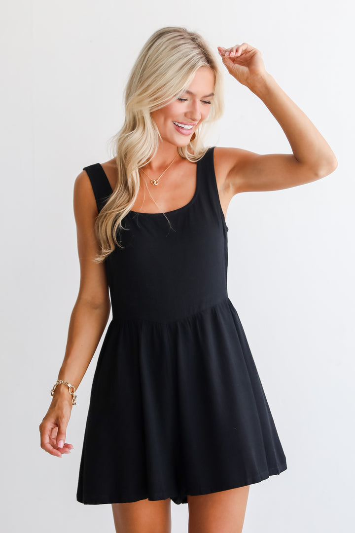 Relaxed Personality Black Linen Romper