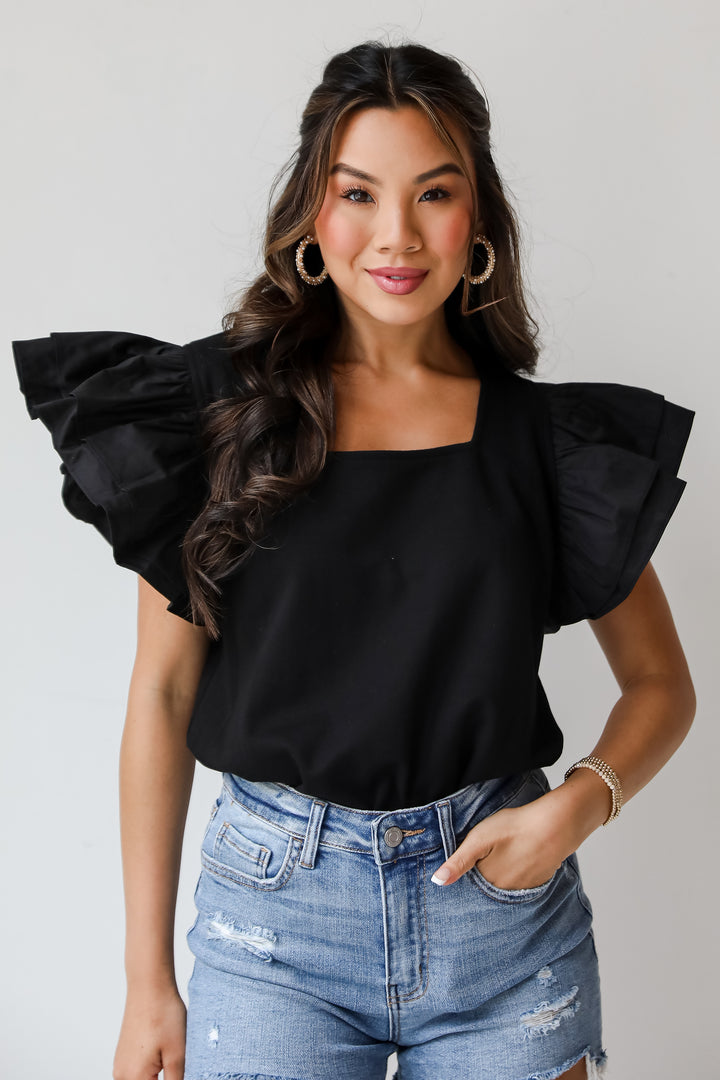 Popular Icon Black Ruffle Sleeve Blouse