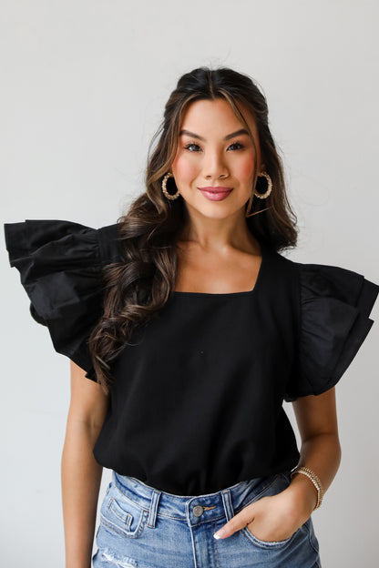 Popular Icon Black Ruffle Sleeve Blouse