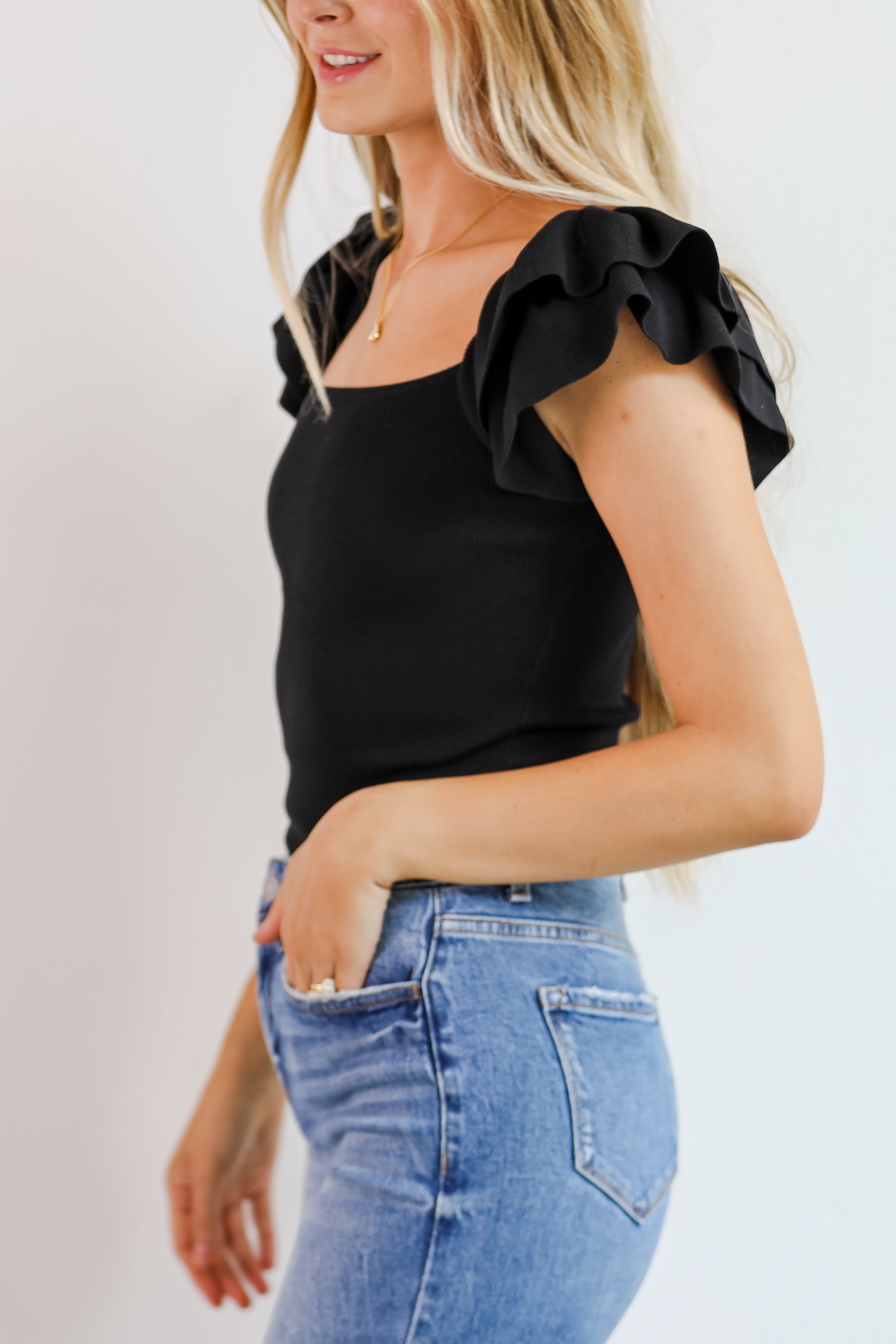 Go Team Black Ruffle Sleeve Tank