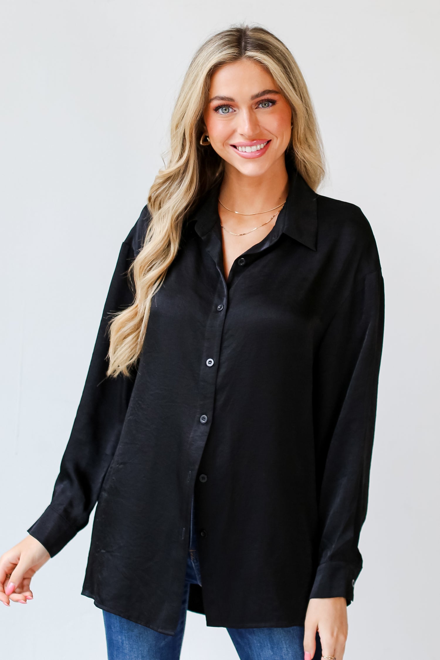 black Button-Up Blouse front view