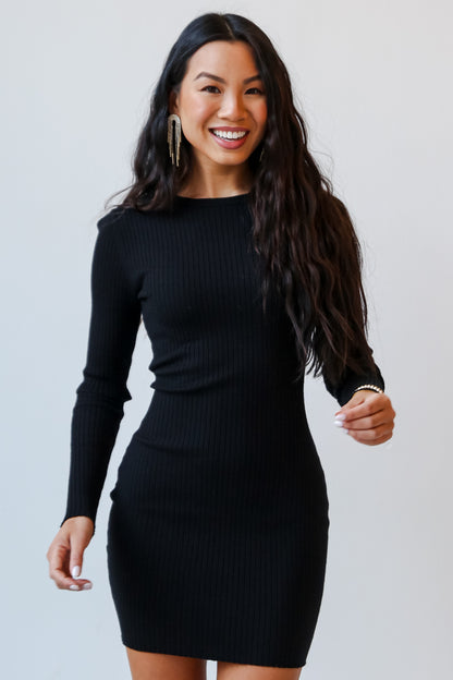 Black Mini Sweater Dress front view